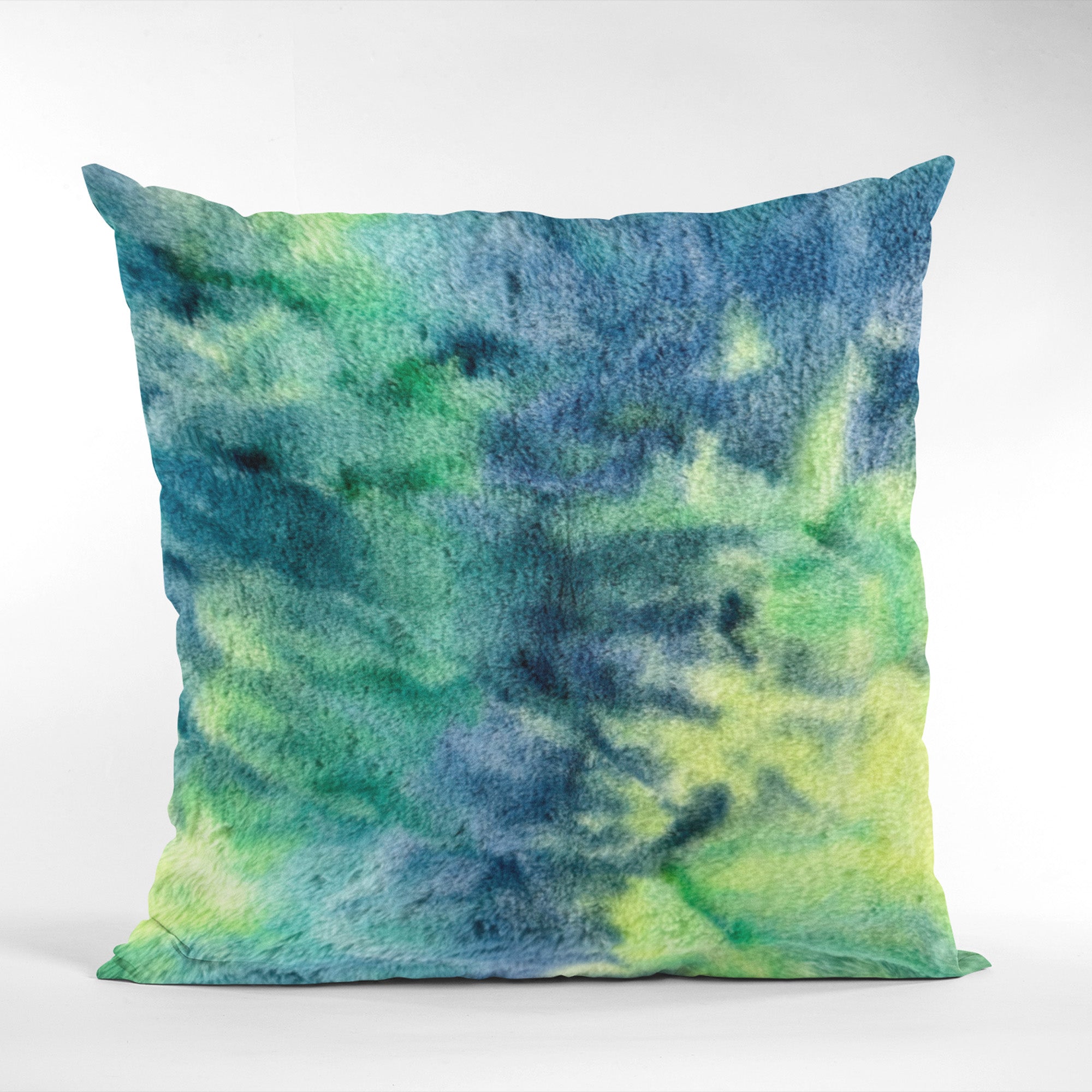 Plutus Green Yellow Blue Northern Lights Animal Faux Fur Luxury Throw Pillow-1