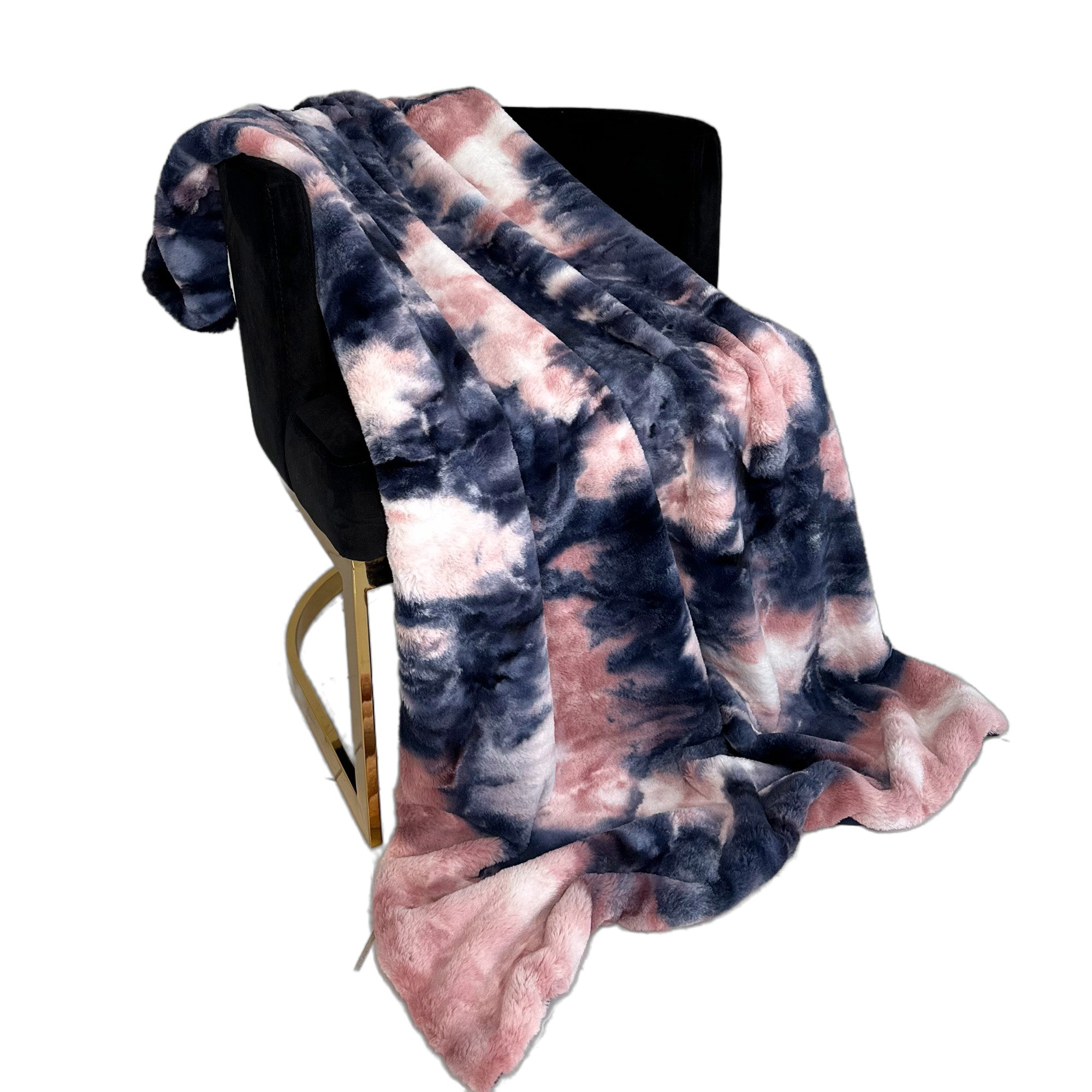 Plutus Pink Navy Fureal Faux Fur Luxury Throw Blanket-0