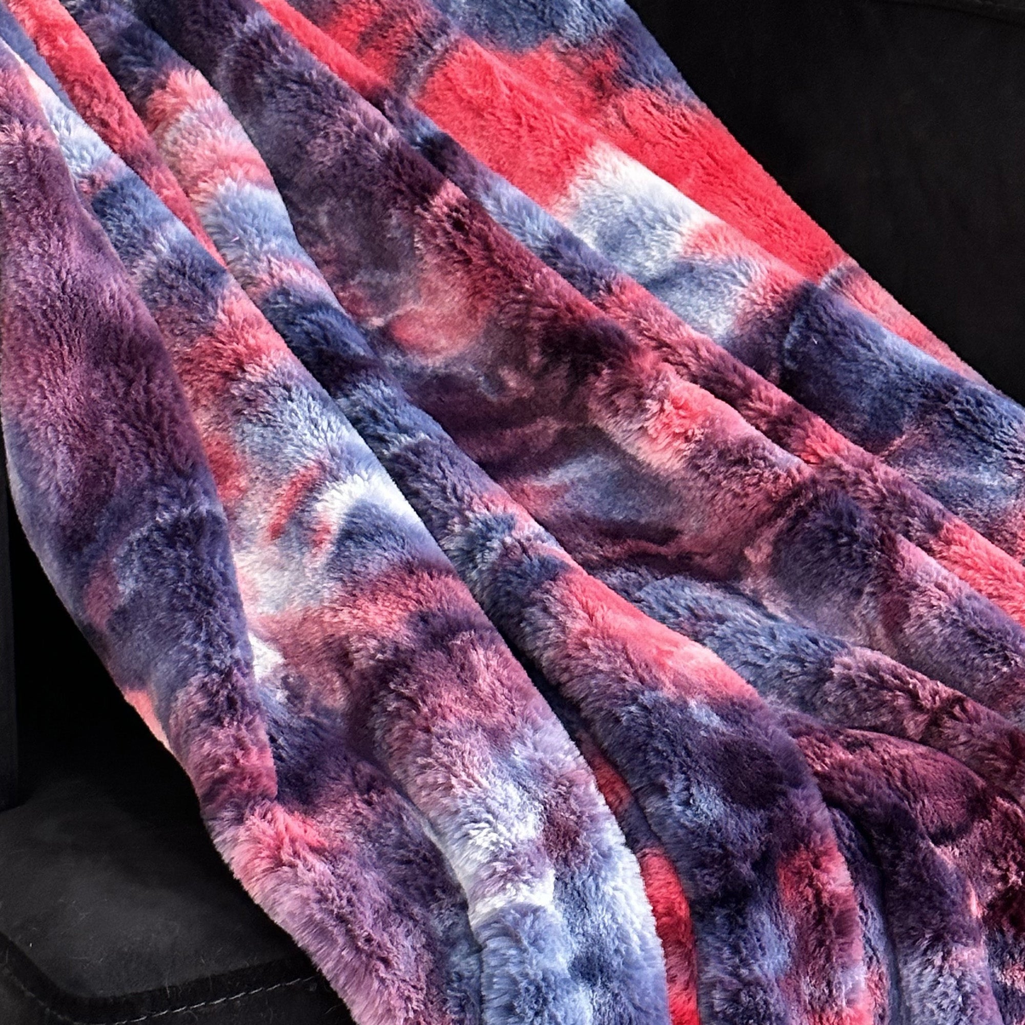 Plutus Blue Red White Fureal Faux Fur Luxury Throw Blanket-1