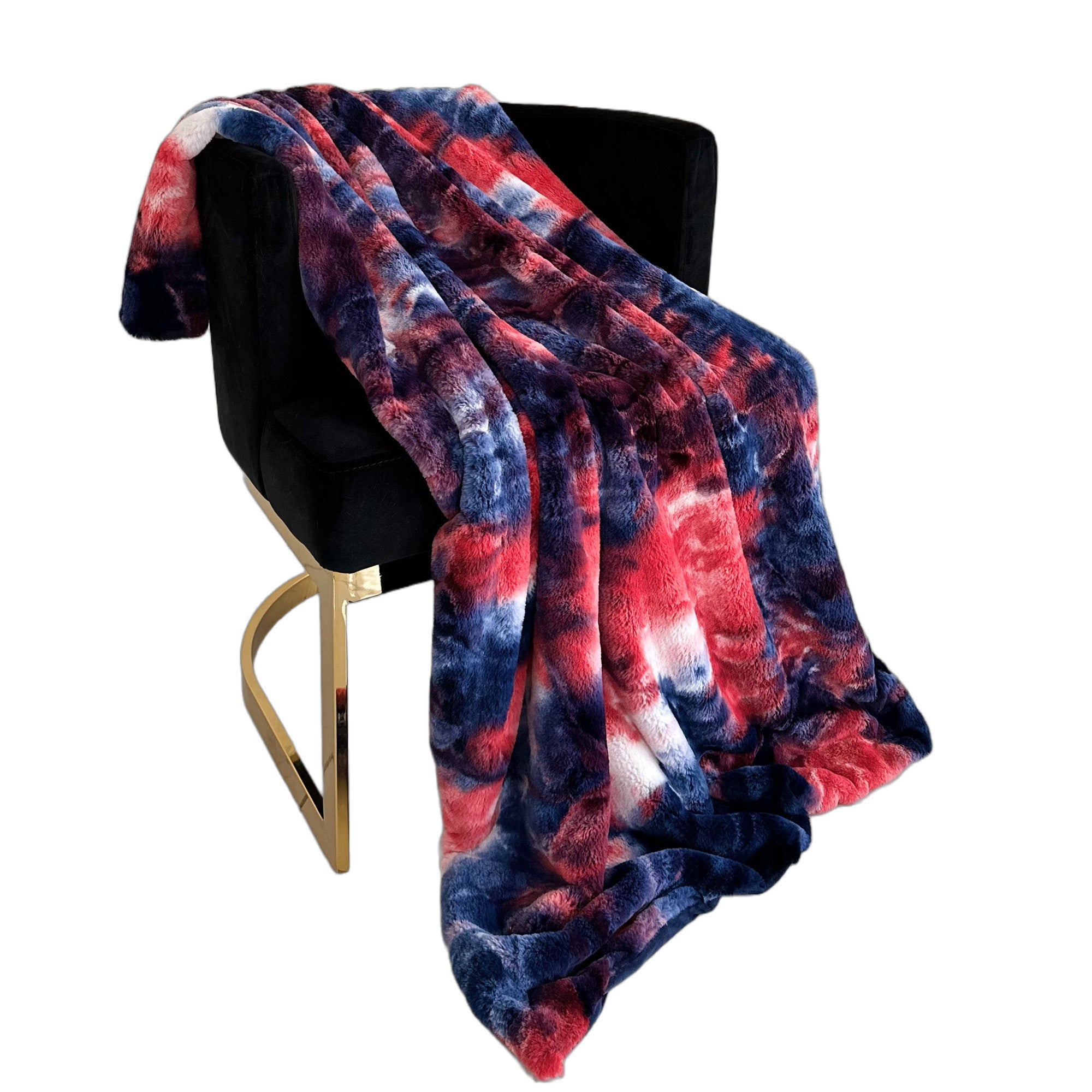 Plutus Blue Red White Fureal Faux Fur Luxury Throw Blanket-0