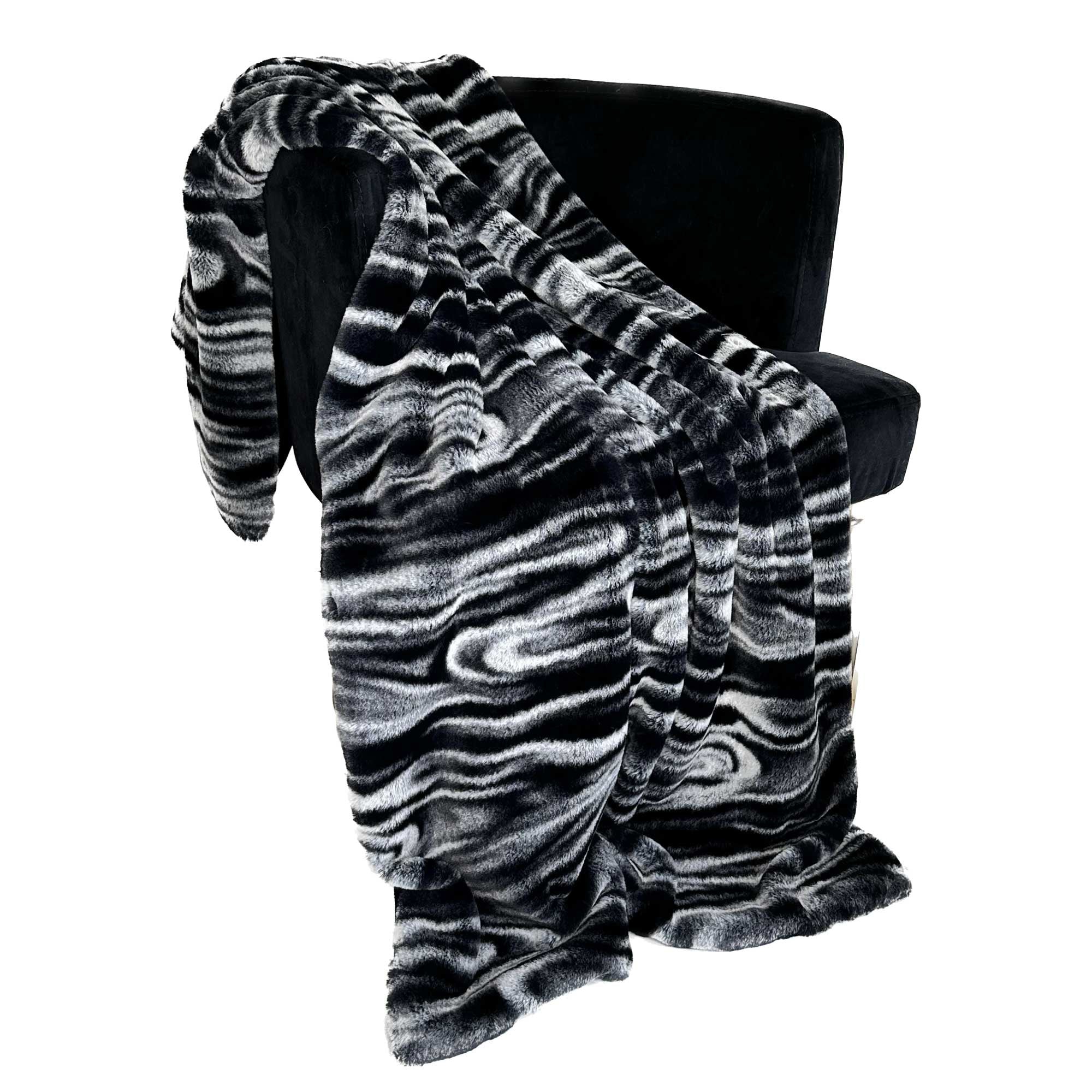 Plutus Black White Galaxy Faux Fur Luxury Throw Blanket-0