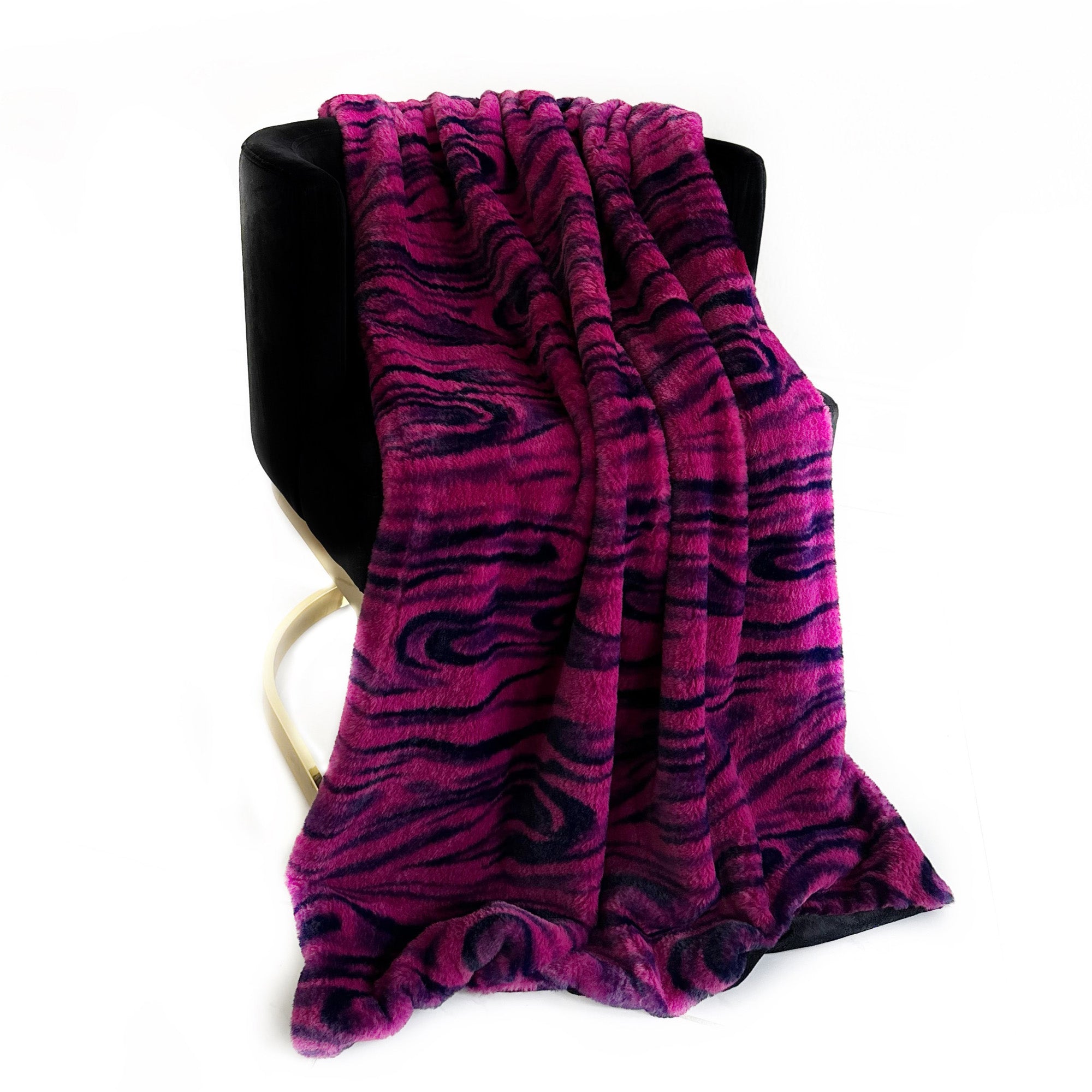 Plutus Fuchsia Black Galaxy Faux Fur Luxury Throw Blanket-2