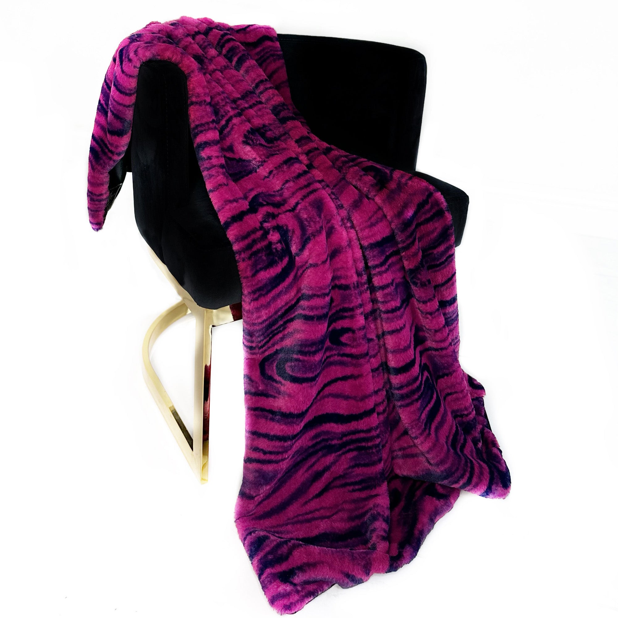 Plutus Fuchsia Black Galaxy Faux Fur Luxury Throw Blanket-0