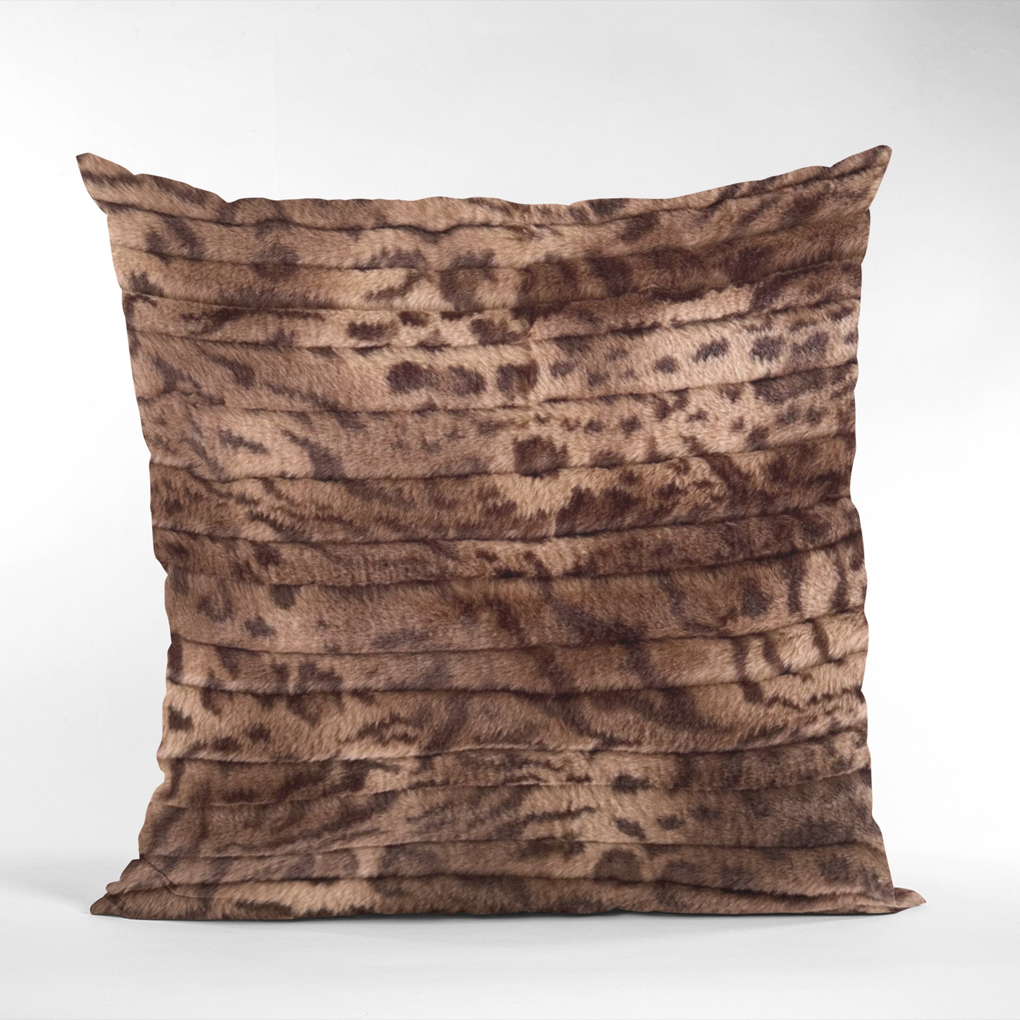 Plutus Brown Luxe Lash Animal Faux Fur Luxury Throw Pillow-1