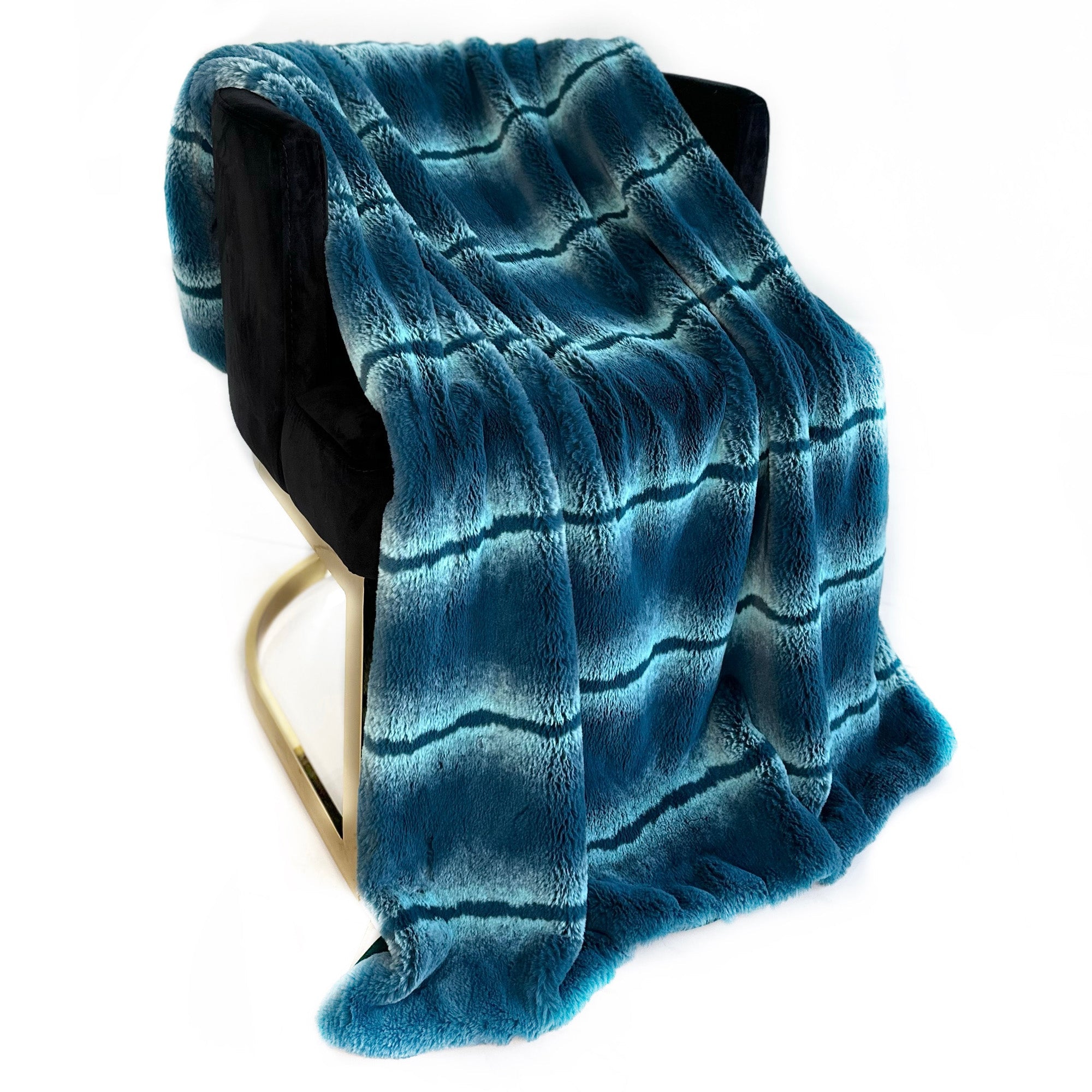 Plutus Teal Fluffy Fields Faux Fur Luxury Throw Blanket-2