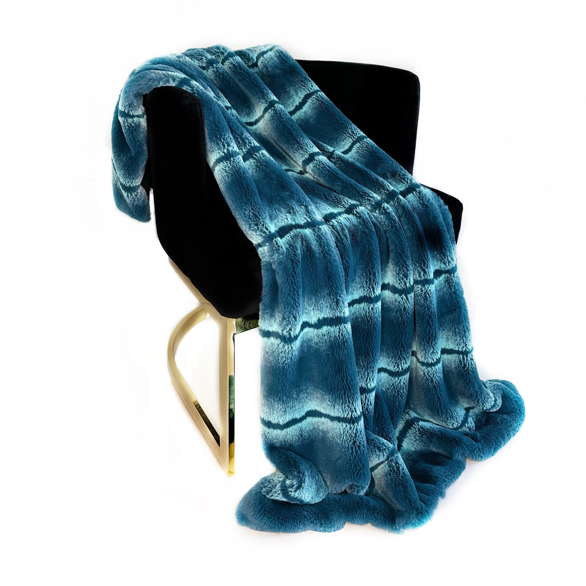 Plutus Teal Fluffy Fields Faux Fur Luxury Throw Blanket-0