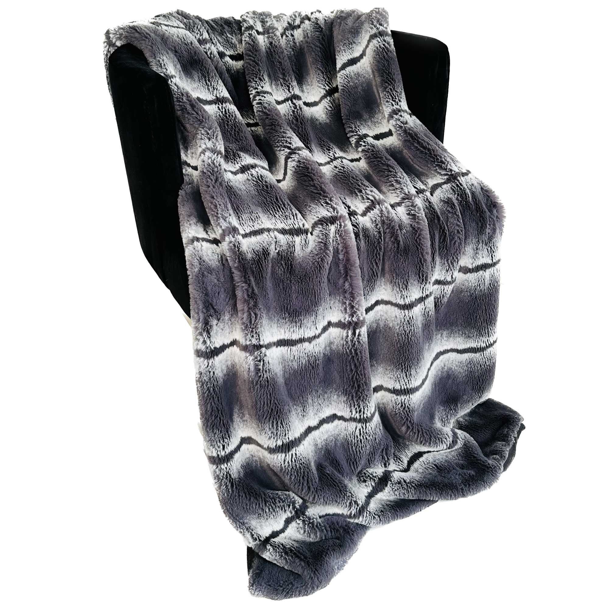 Plutus Charcoal Fluffy Fields Faux Fur Luxury Throw Blanket-2