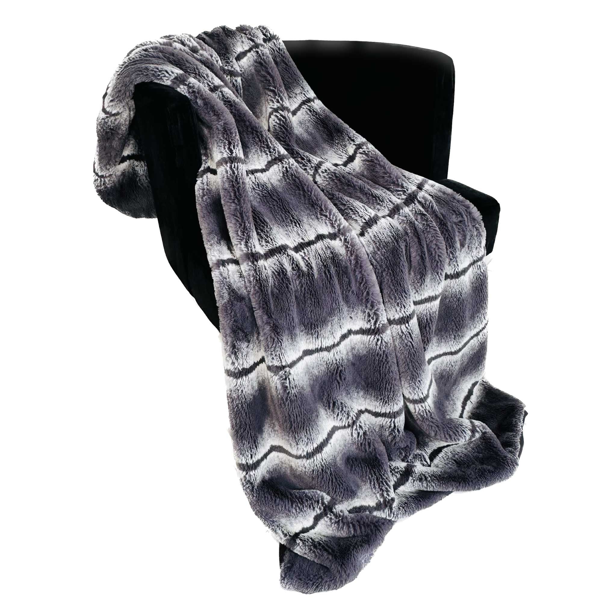 Plutus Charcoal Fluffy Fields Faux Fur Luxury Throw Blanket-0