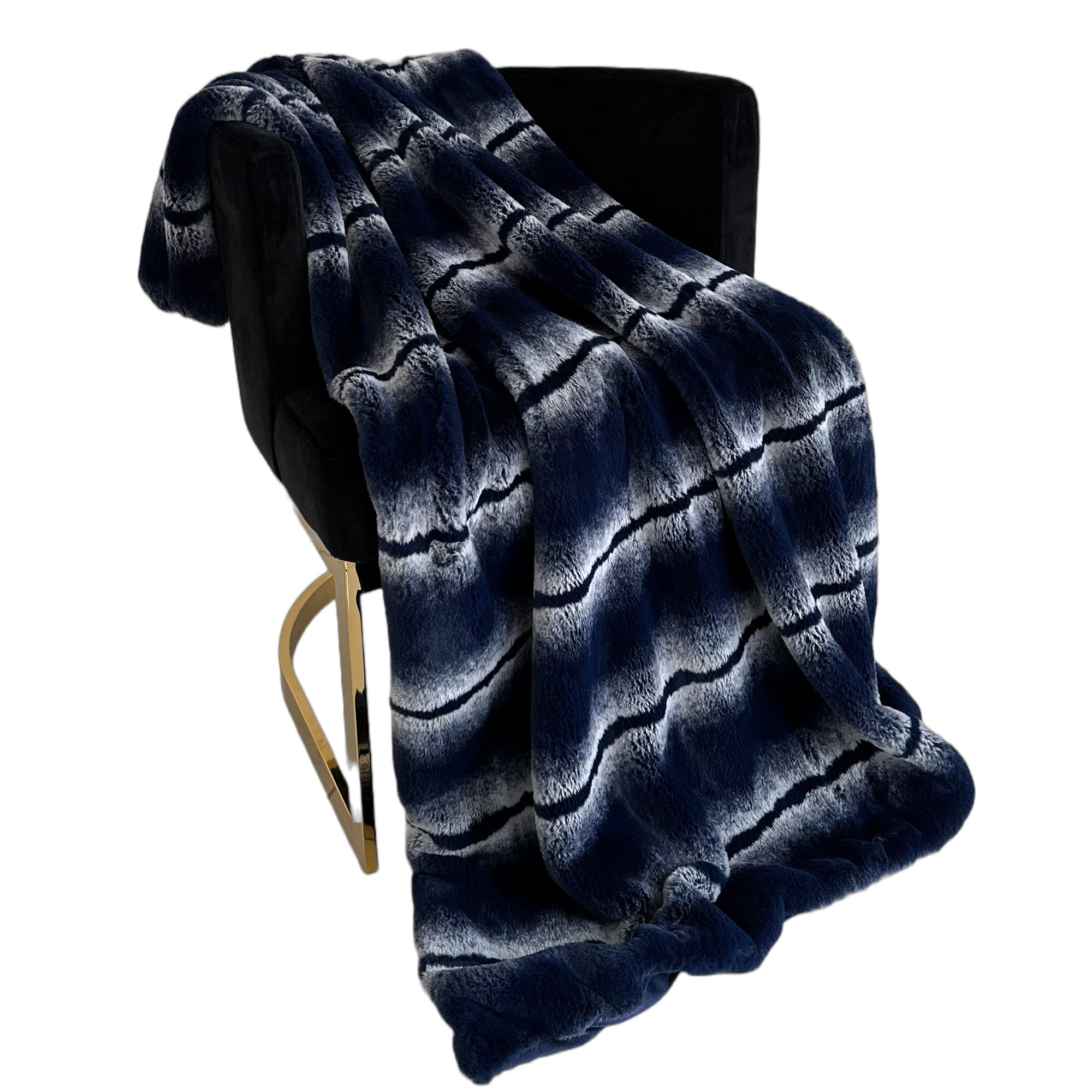 Plutus Navy Fluffy Fields Faux Fur Luxury Throw Blanket-0