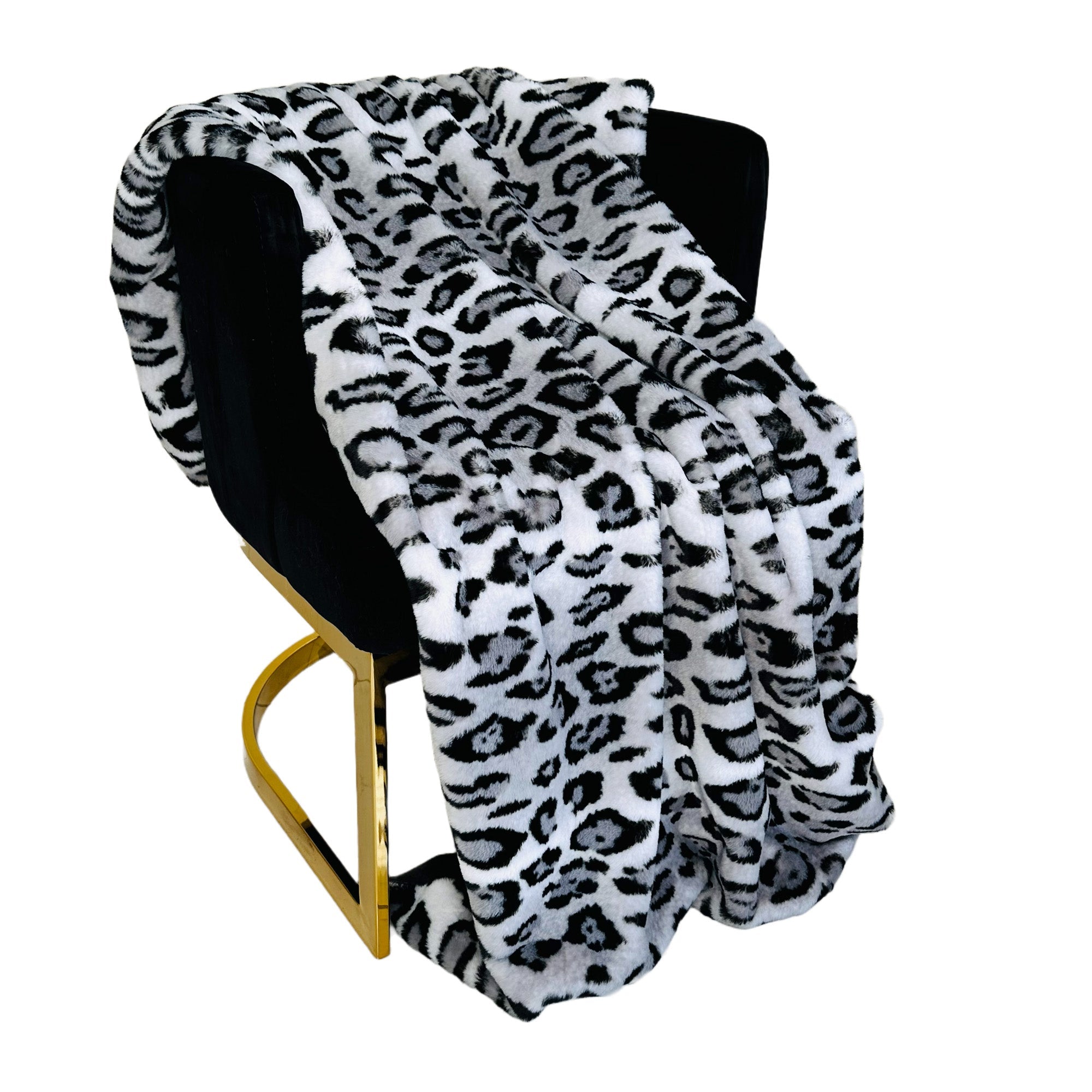 Plutus Gray Silver Jaguar Faux Fur Luxury Throw Blanket-2