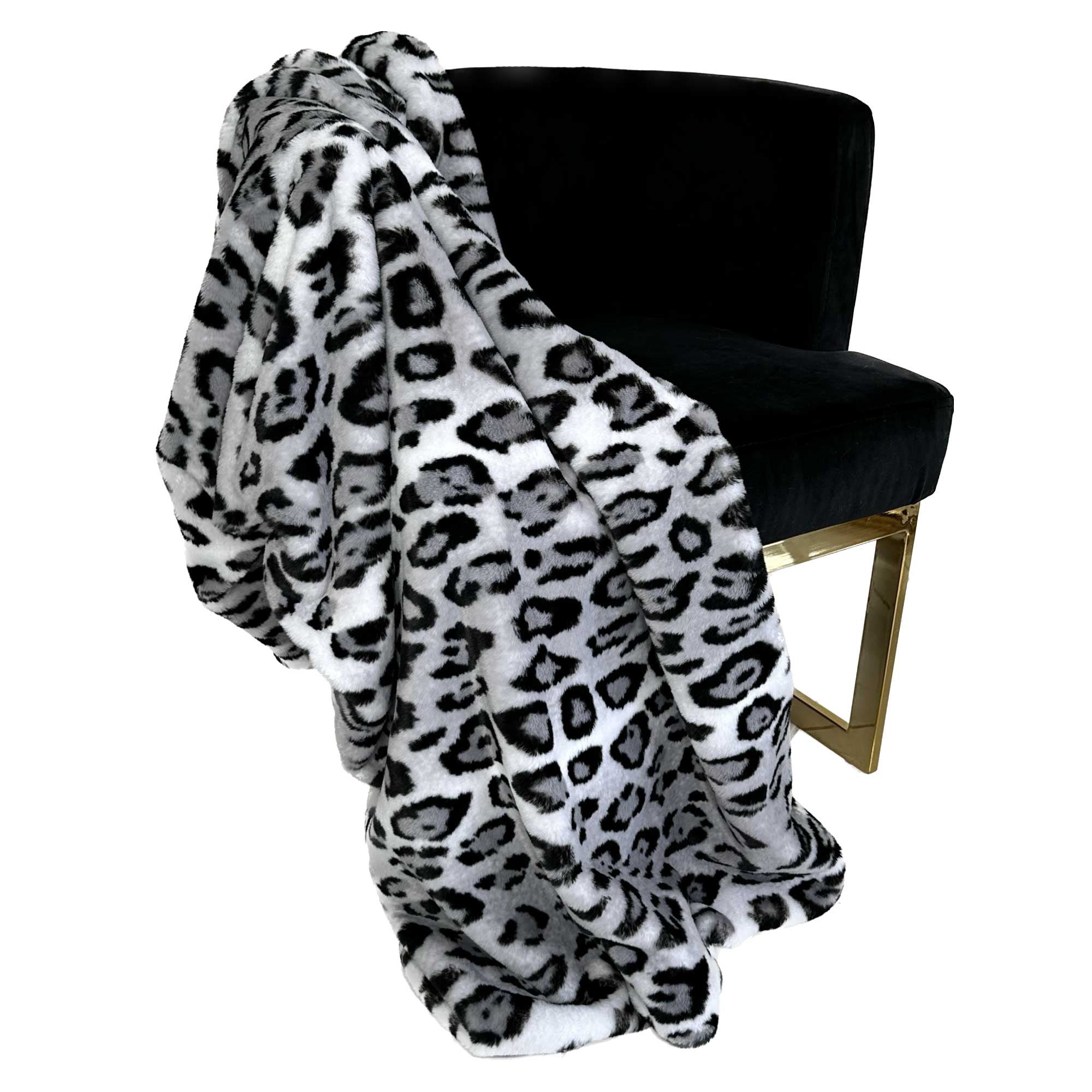 Plutus Gray Silver Jaguar Faux Fur Luxury Throw Blanket-0