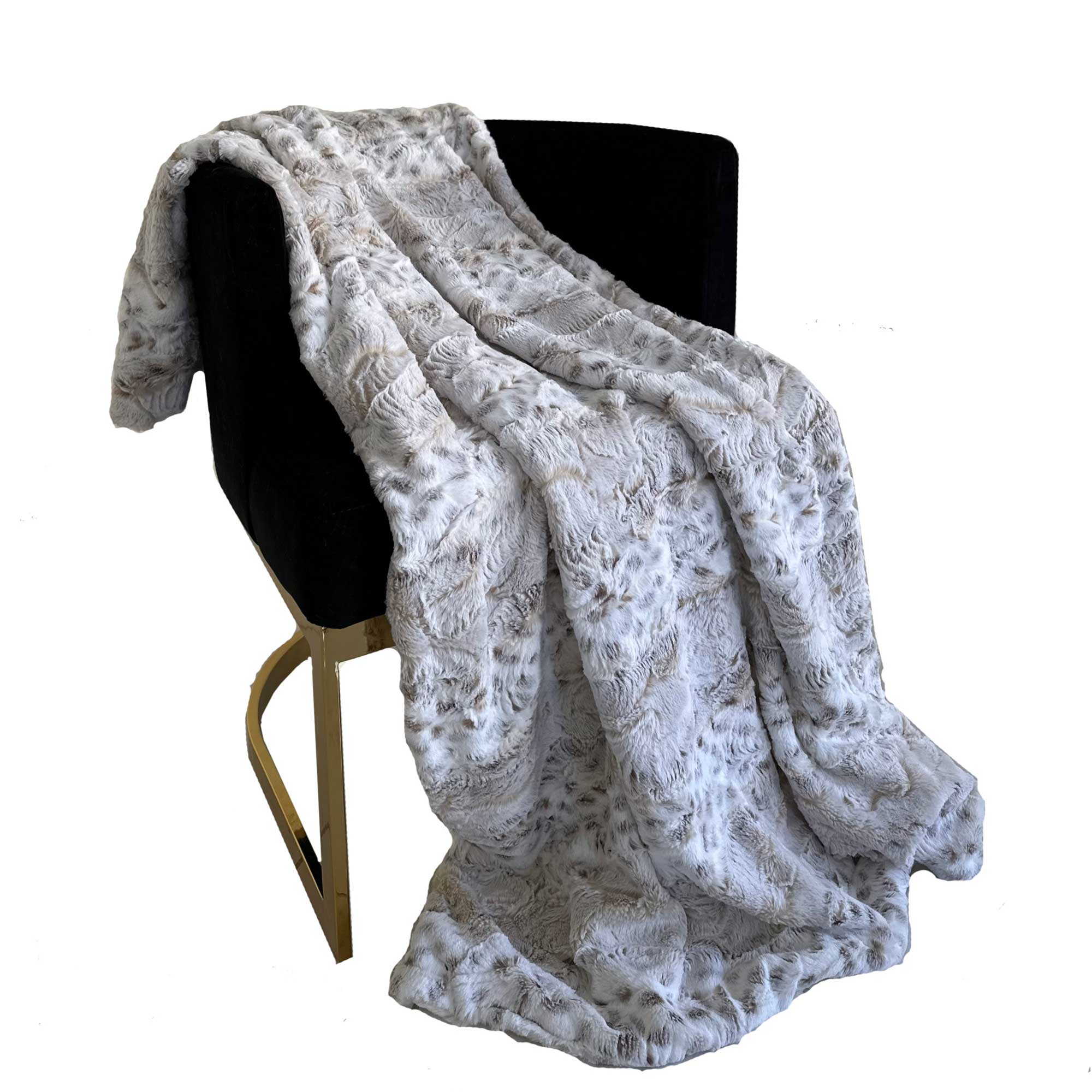 Plutus Taupe Lynx Faux Fur Luxury Throw Blanket-0