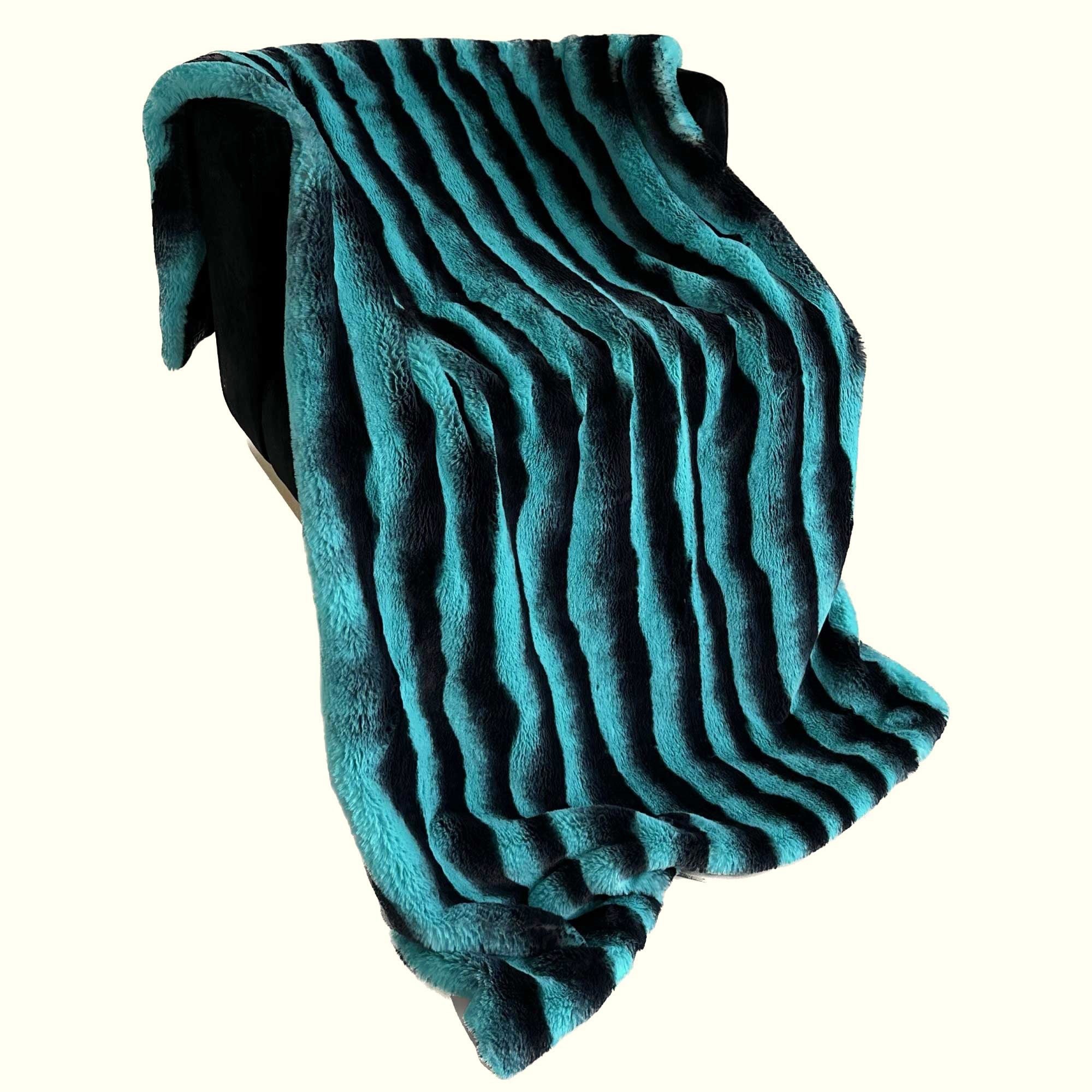 Plutus Teal Black Wild Ocean Faux Fur Luxury Throw Blanket-2