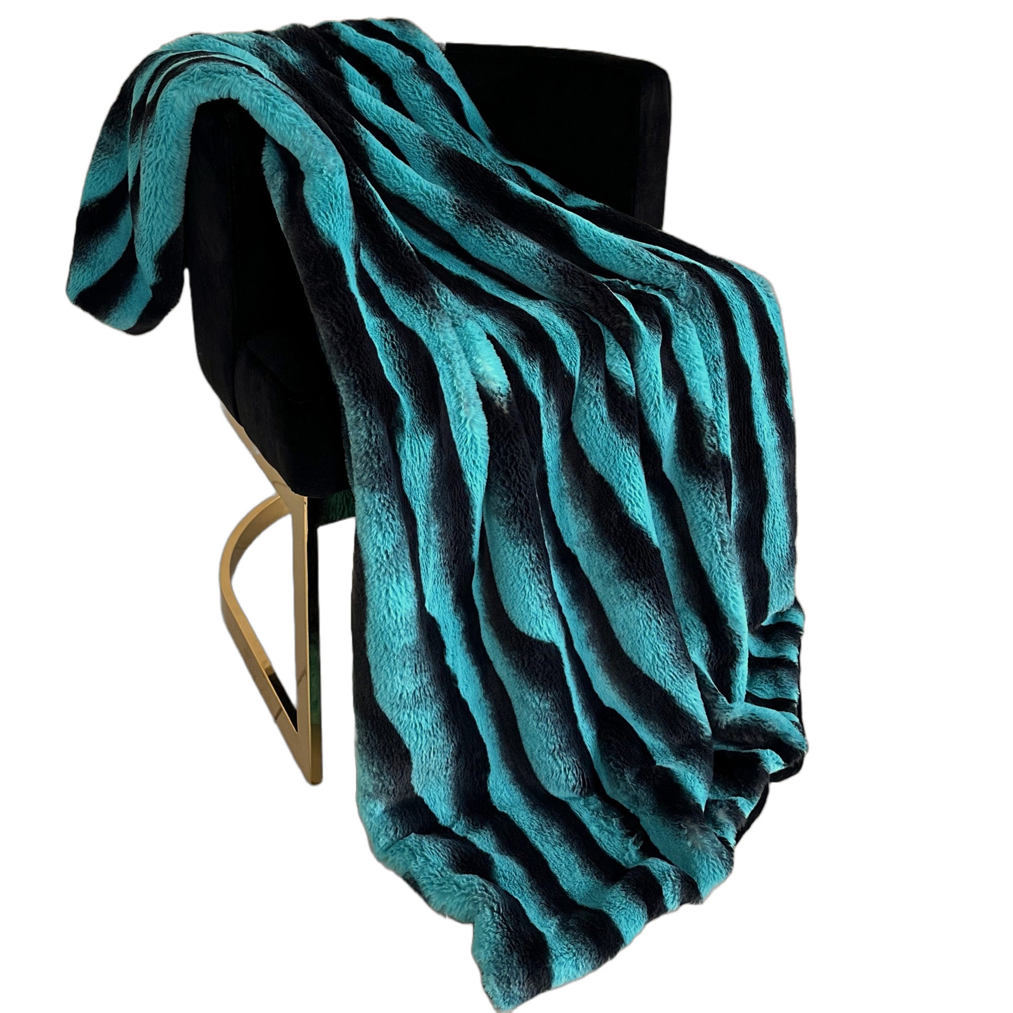 Plutus Teal Black Wild Ocean Faux Fur Luxury Throw Blanket-0