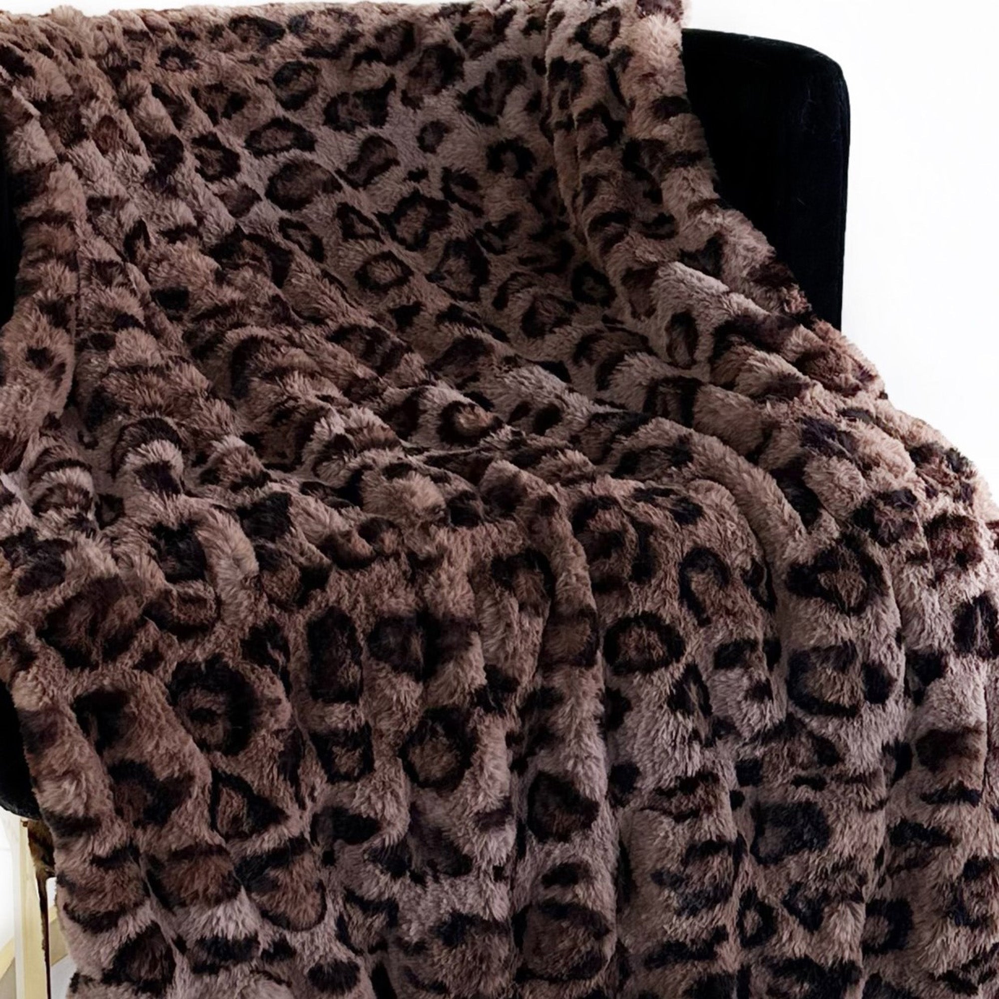 Plutus Brown Leopard Faux Fur Luxury Throw Blanket-1