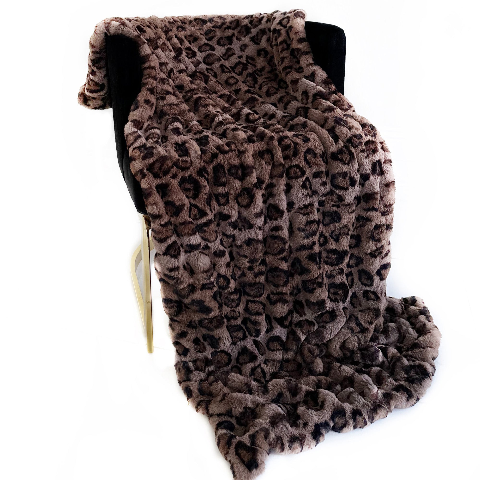 Plutus Brown Leopard Faux Fur Luxury Throw Blanket-2