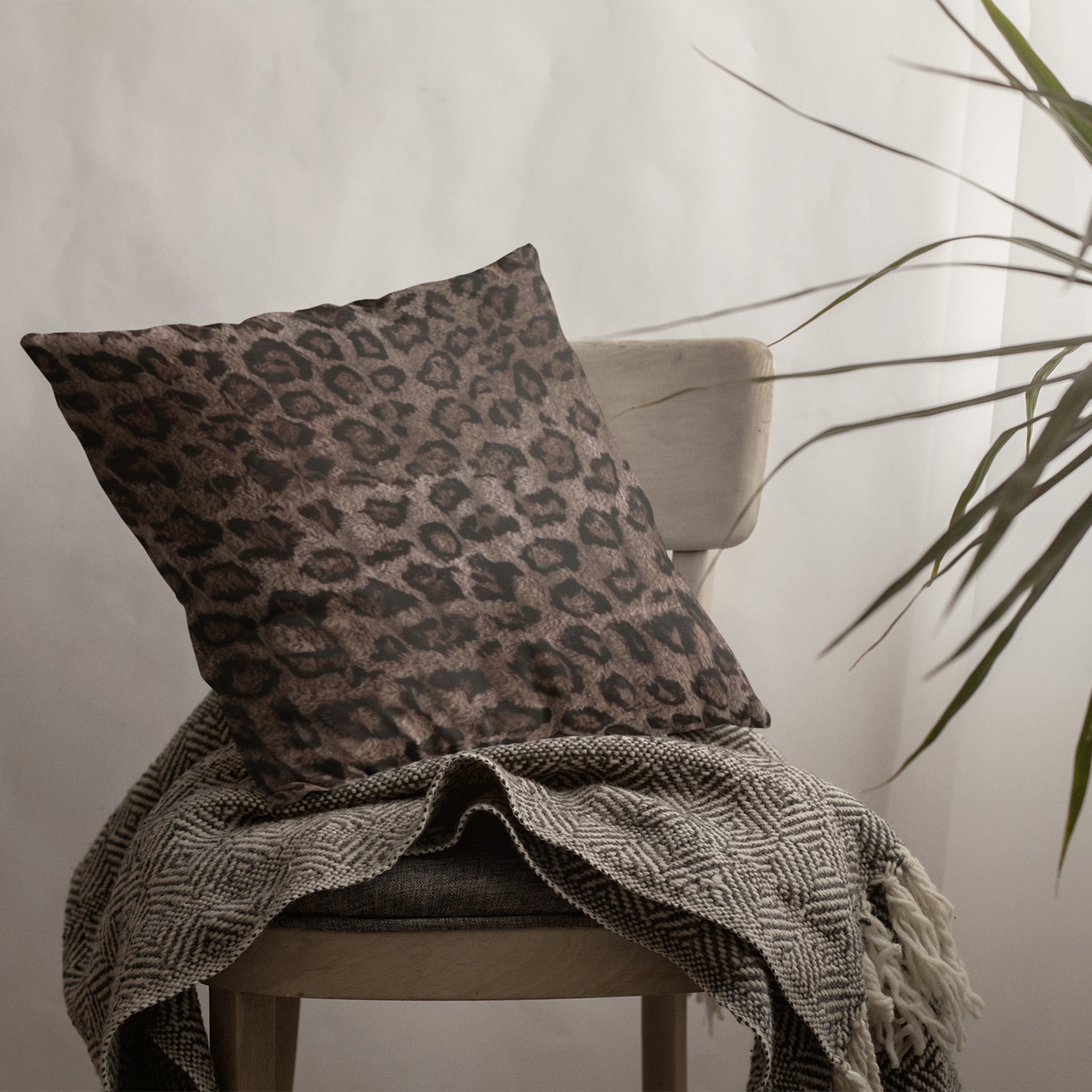 Plutus Brown Leopard Animal Faux Fur Luxury Throw Pillow-3