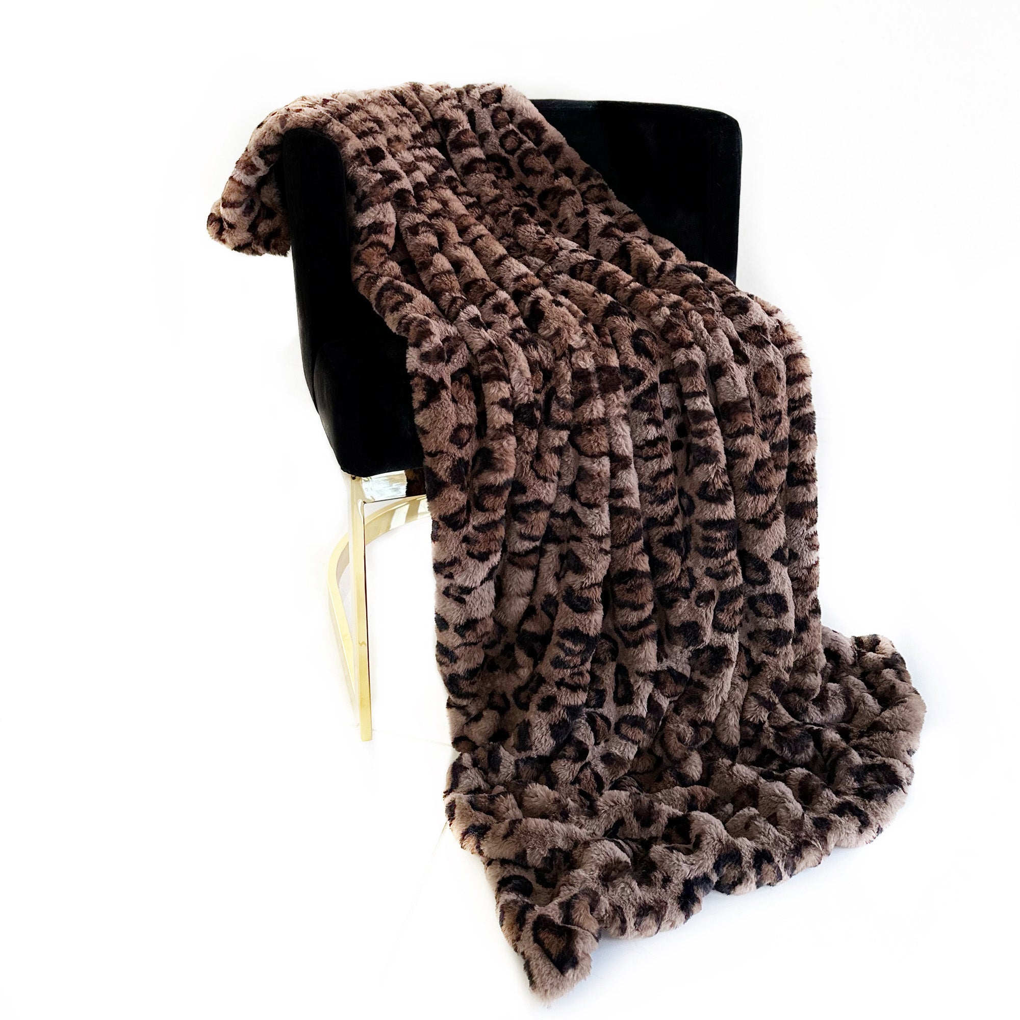 Plutus Brown Leopard Faux Fur Luxury Throw Blanket-0