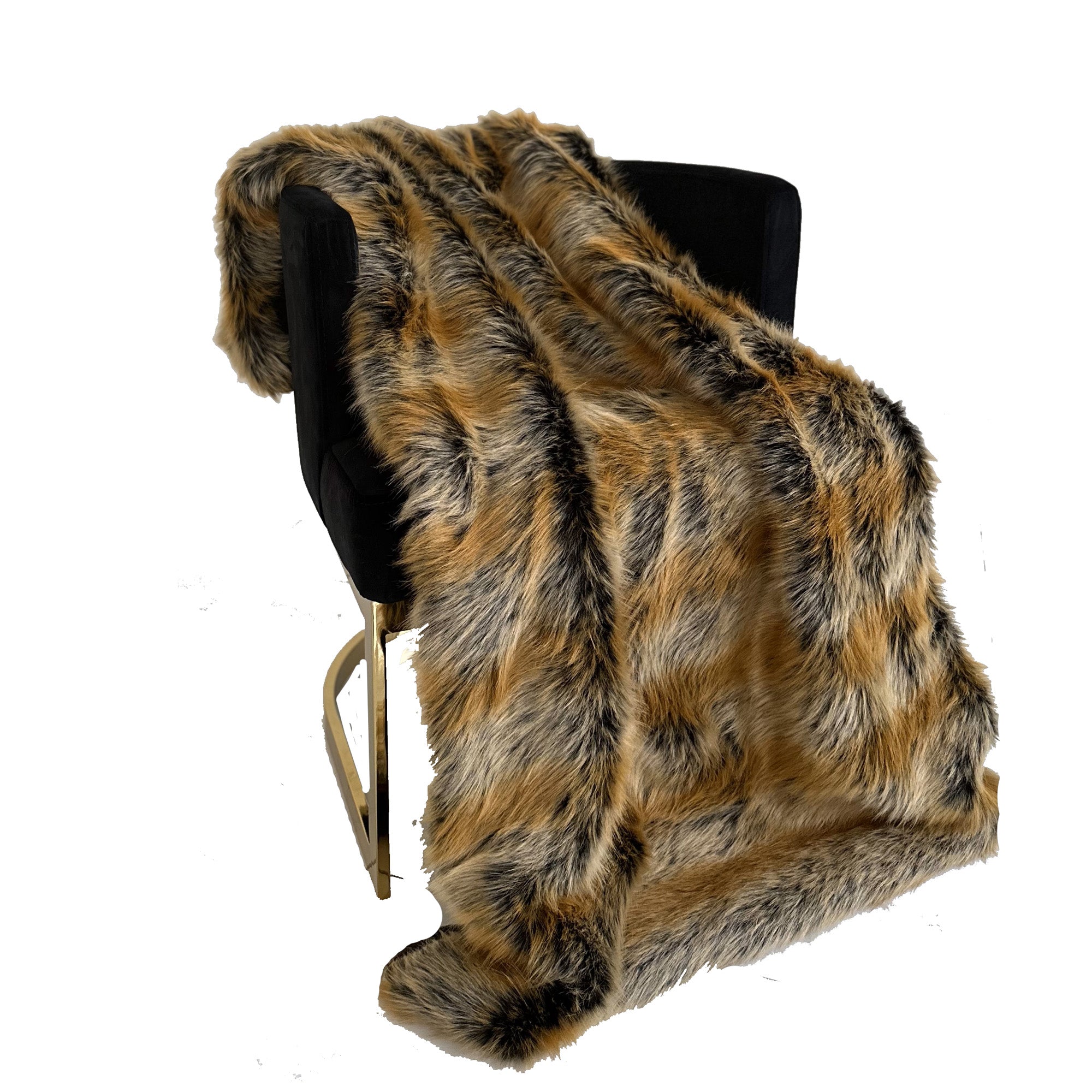 Plutus Brown Gold Chinchilla Faux Fur Luxury Throw Blanket-2