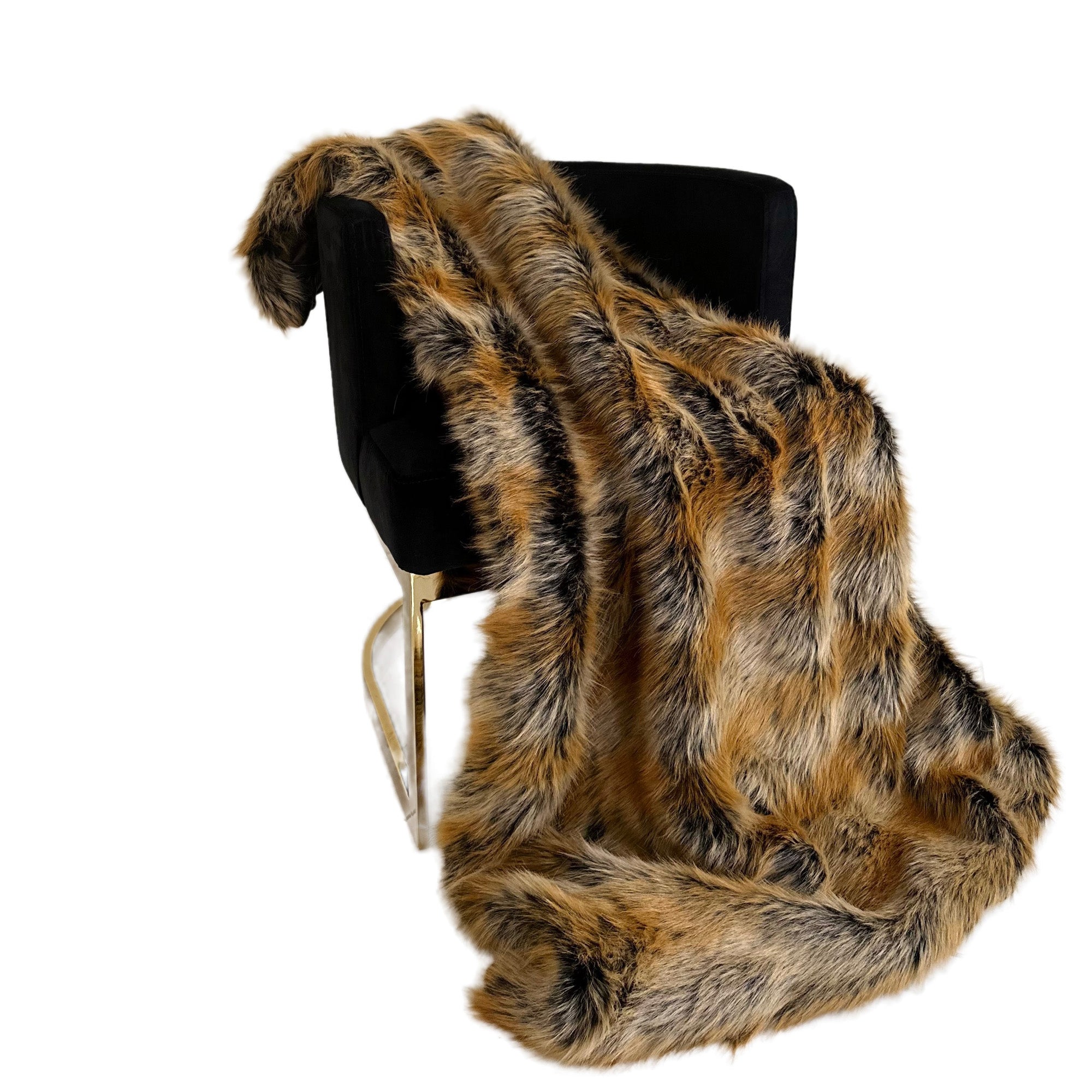 Plutus Brown Gold Chinchilla Faux Fur Luxury Throw Blanket-0