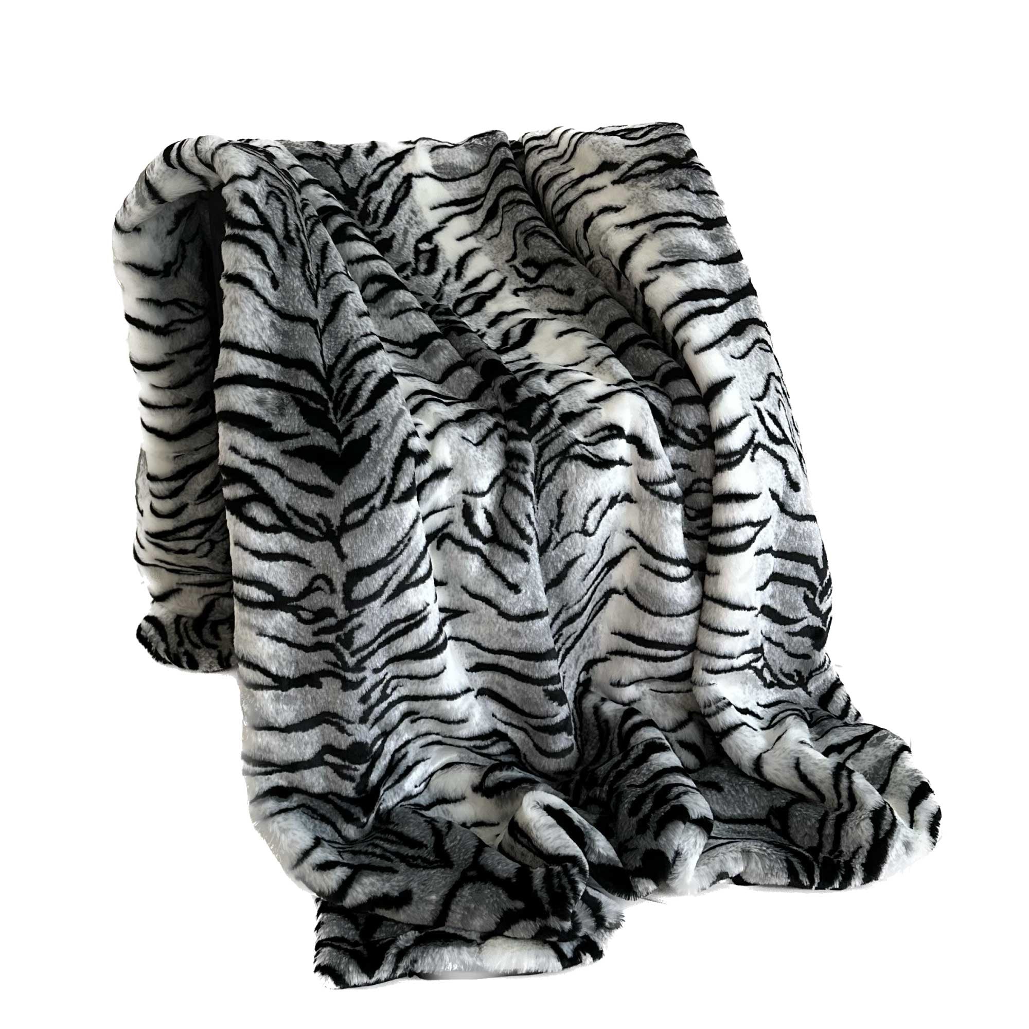 Plutus Black and White Zebra Faux Fur Luxury Throw Blanket-2