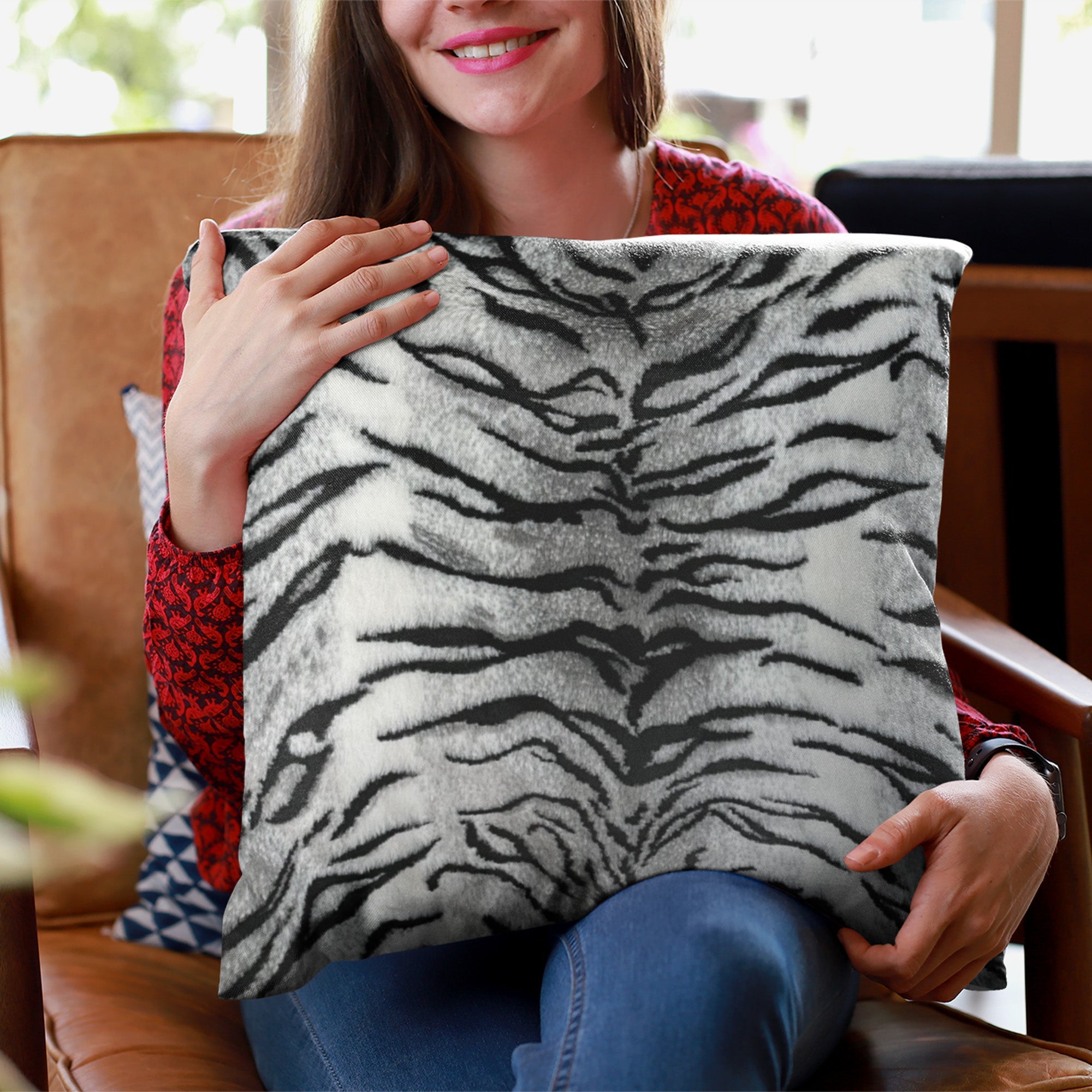 Plutus Black and White Zebra Animal Faux Fur Luxury Throw Pillow-4