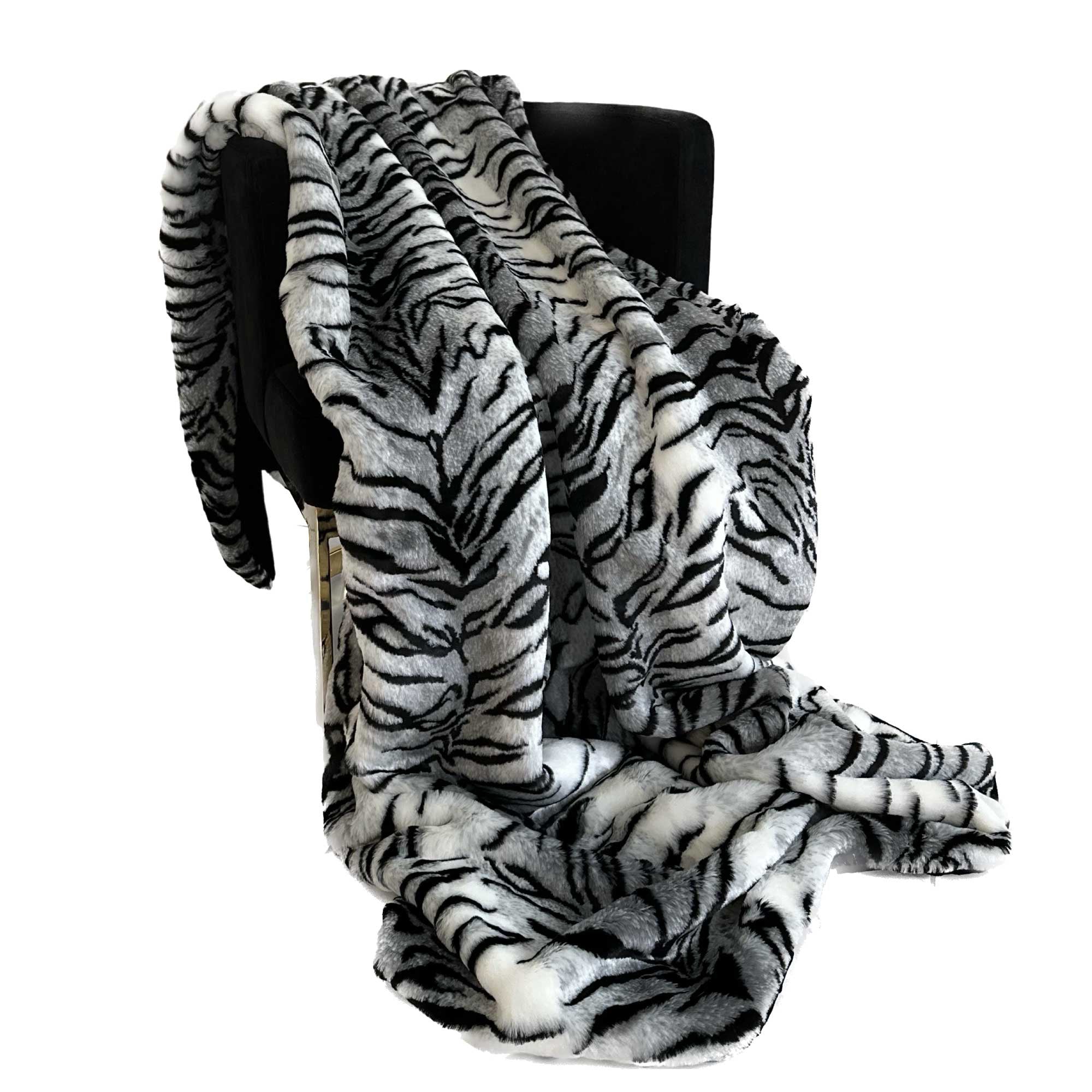 Plutus Black and White Zebra Faux Fur Luxury Throw Blanket-0