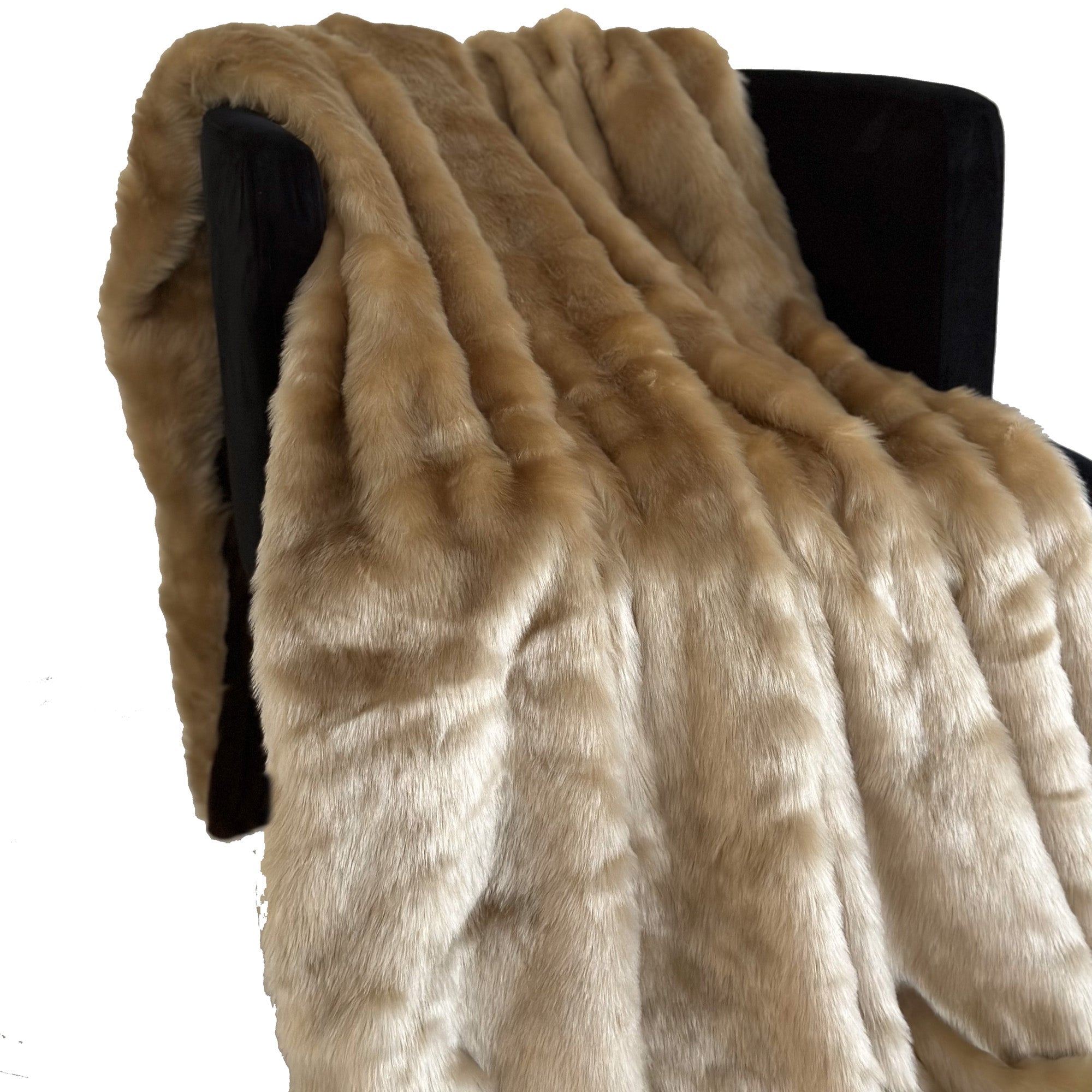 Plutus Brown Gold Rabbit Faux Fur Luxury Throw Blanket-2