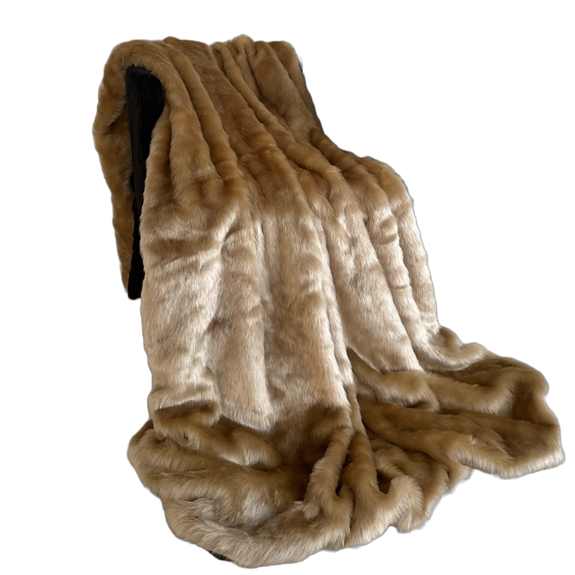 Plutus Brown Gold Rabbit Faux Fur Luxury Throw Blanket-0