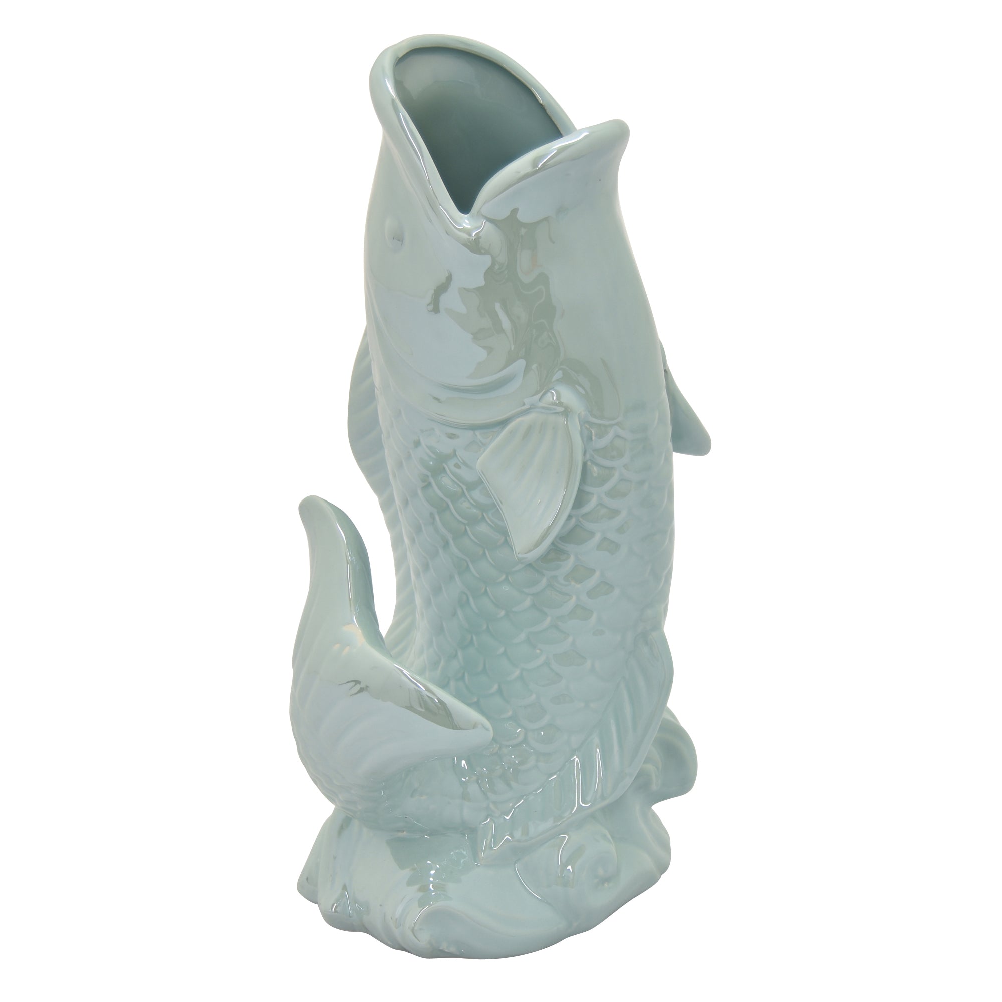 Plutus Brands Ceramic Fish Vase, Blue Porcelain-0