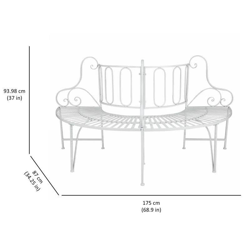 Half-Circle White Metal Outdoor Patio Garden Tree Bench