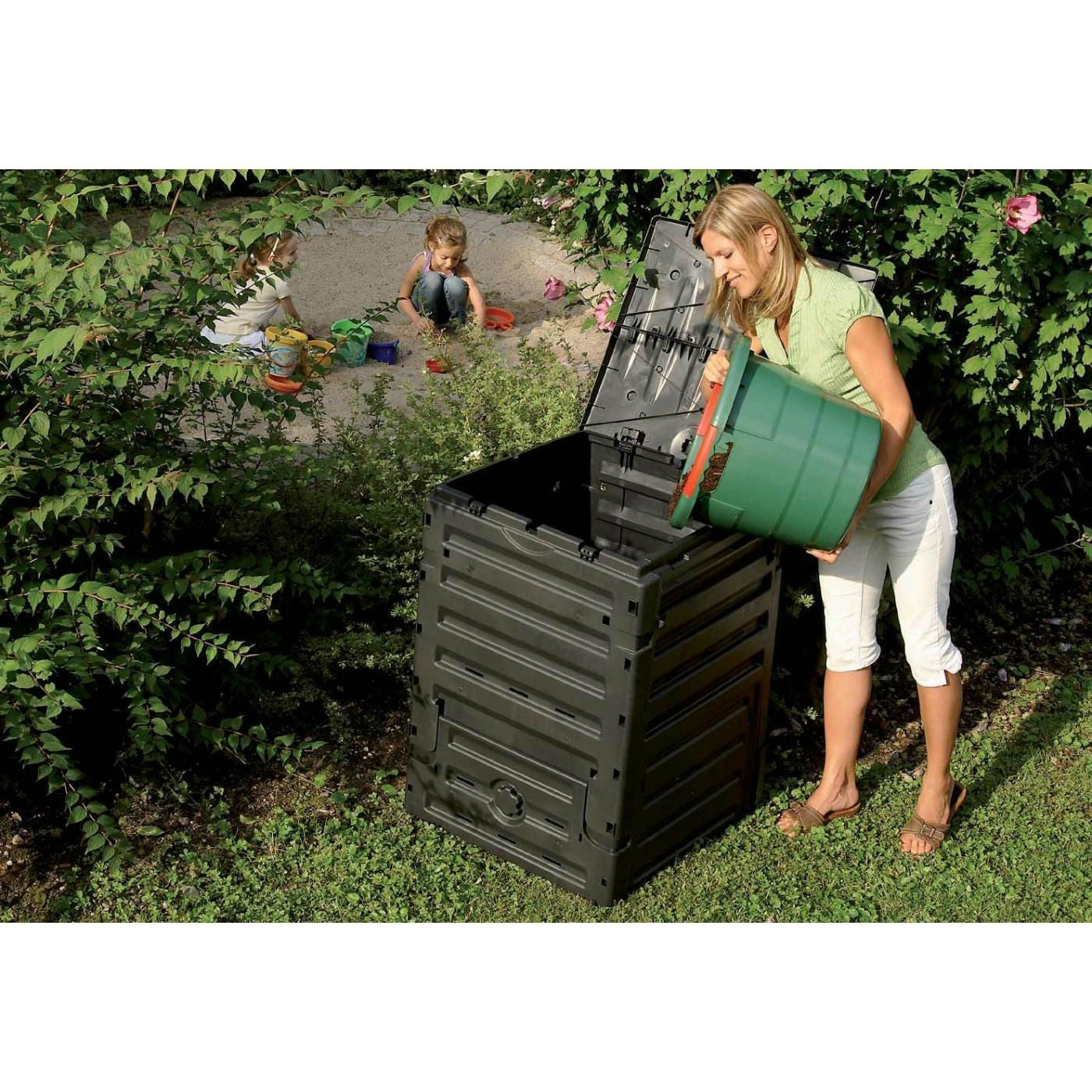 UV-Resistant Black Recycled Plastic Compost Bin with Lid - 79 Gallon-1