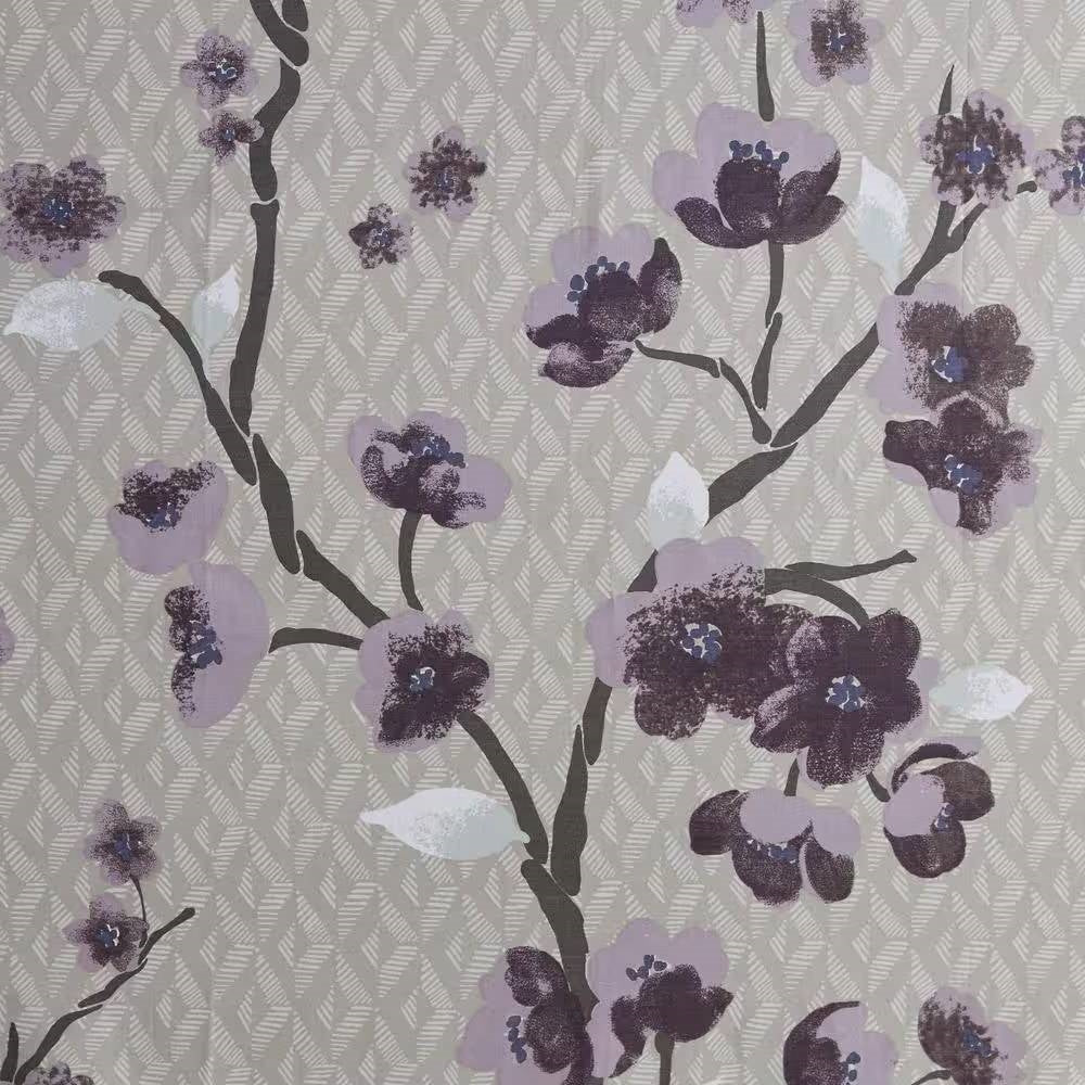 72 x 72 in Cotton Shower Curtain with Purple Grey Beige Floral Blossom Pattern-3