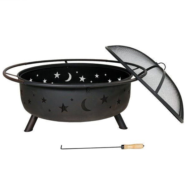 Steel Wood Burning Fire Pit with Spark Screen-0