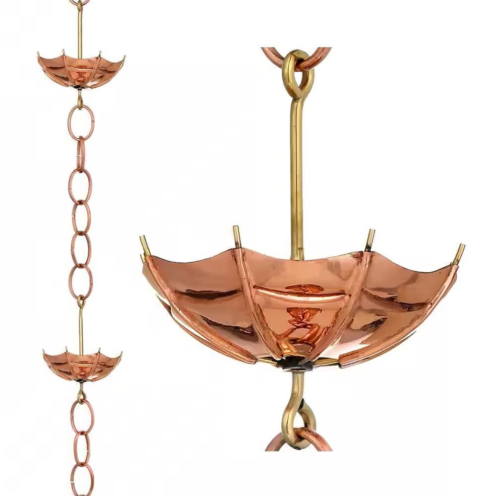 8.5 ft. Copper Umbrella Rain Chain Gutter Downspout with Brass Accessories-0