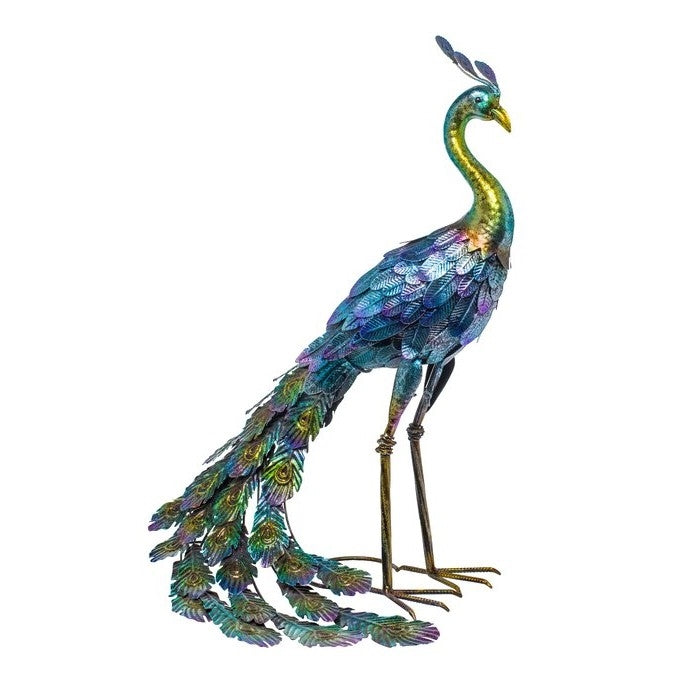 Outdoor Garden Metal Blue/Green Peacock Statue-0