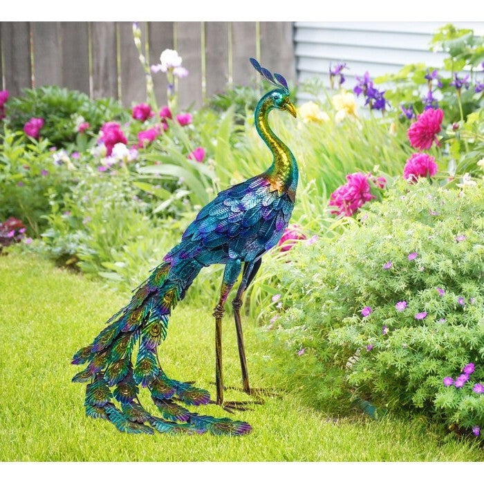 Outdoor Garden Metal Blue/Green Peacock Statue-3