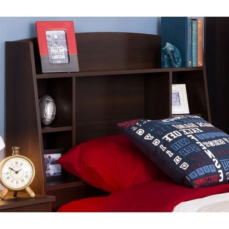 Twin size Bookcase Storage Headboard in Espresso Wood Finish-1