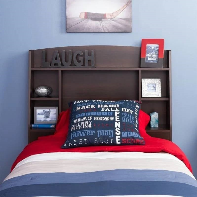 Twin size Bookcase Storage Headboard in Espresso Wood Finish-2