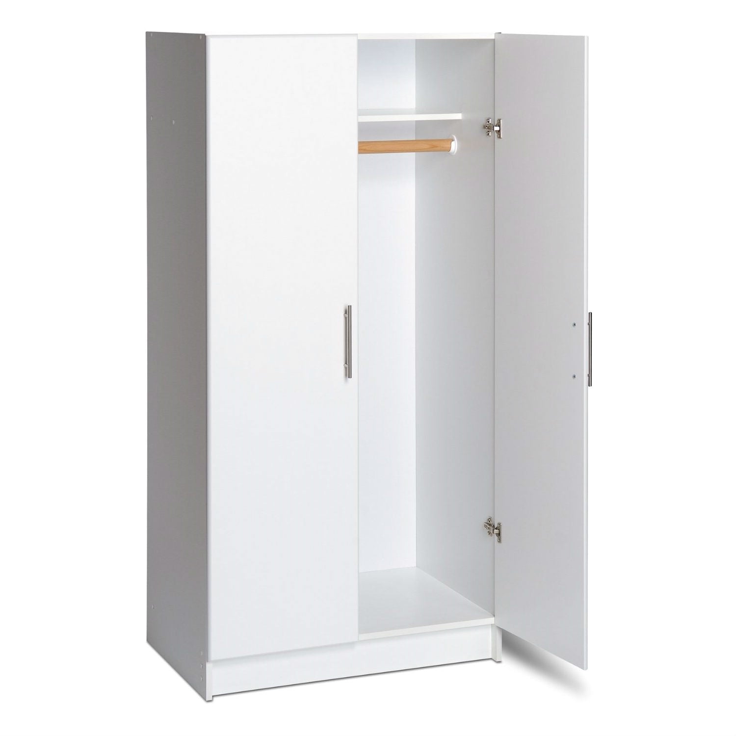 White 2-Door Wardrobe Cabinet with Hanging Rail and Storage Shelf-0