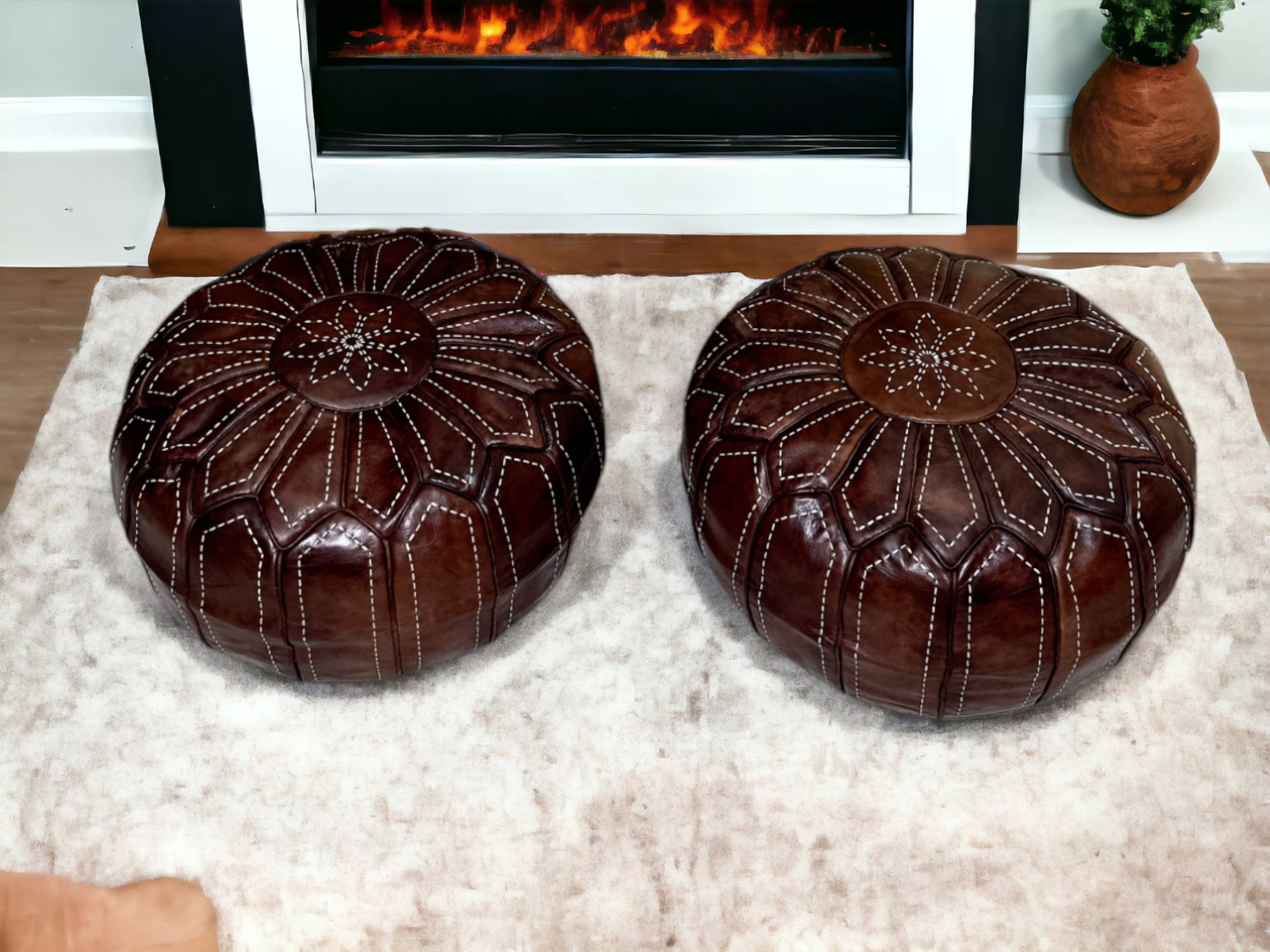 Moroccan Brown Round Pouf: A Rustic Touch of Elegance-2