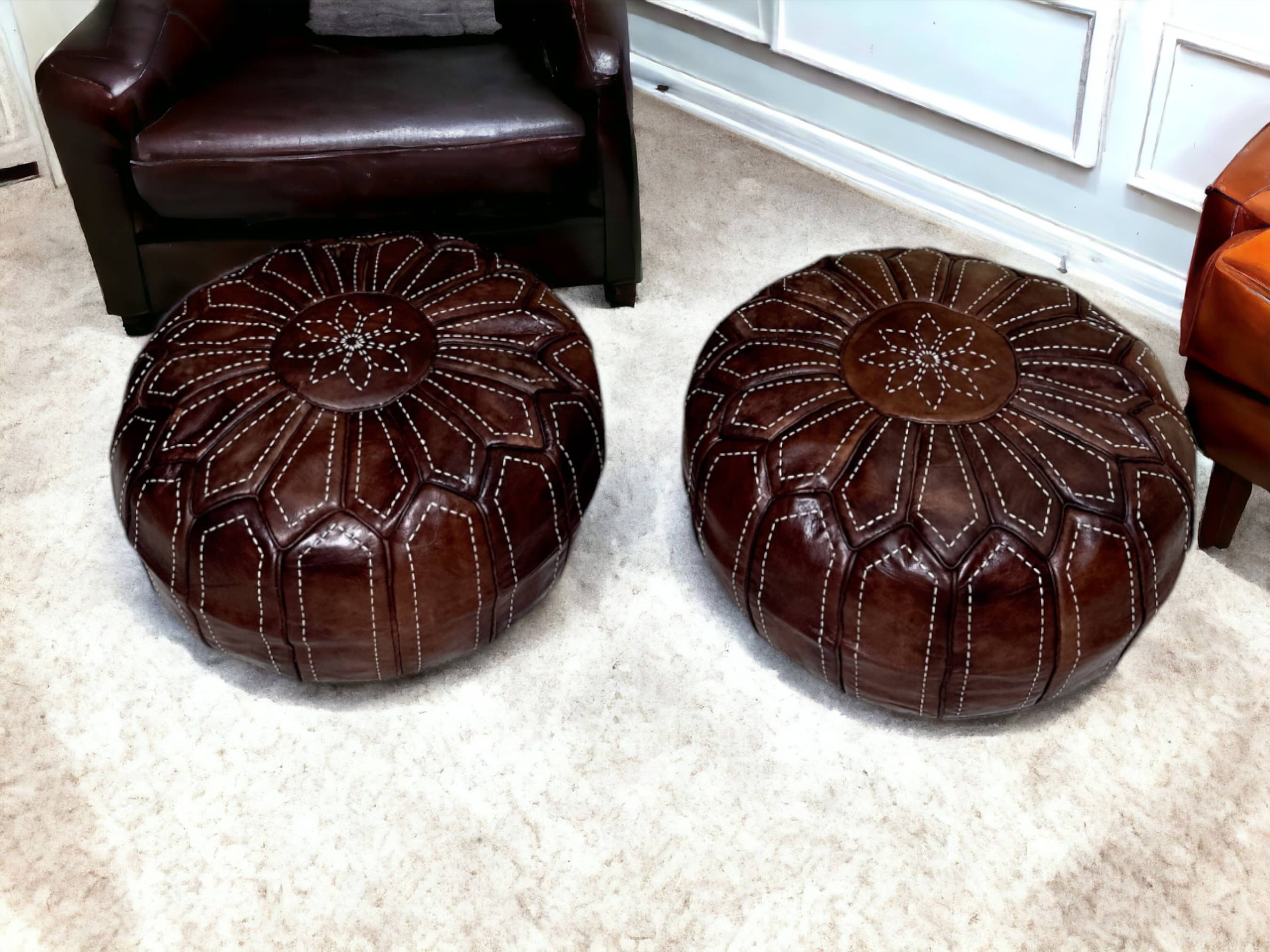 Moroccan Brown Round Pouf: A Rustic Touch of Elegance-3