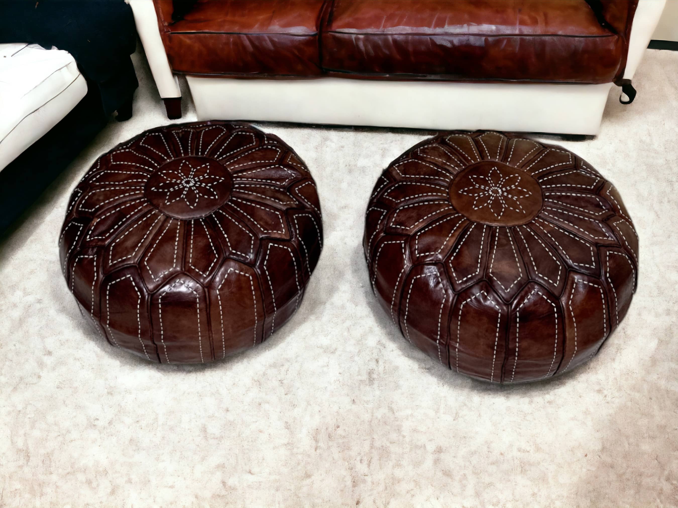 Moroccan Brown Round Pouf: A Rustic Touch of Elegance-4