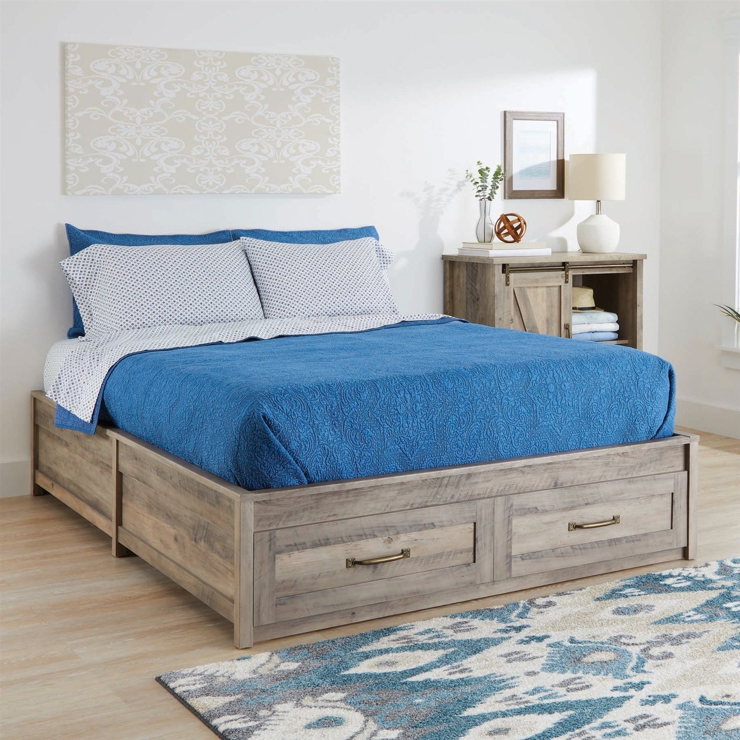 FarmHome Platform Bed Frame with Storage Drawers - Queen Size-1