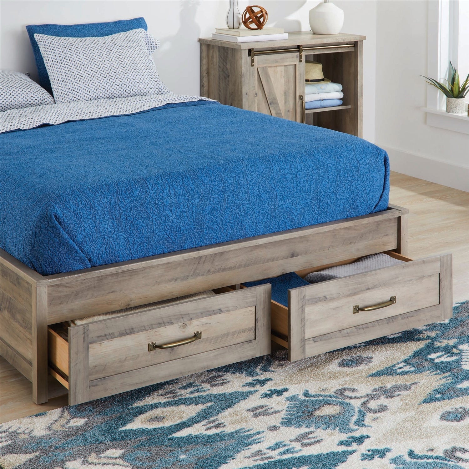 FarmHome Platform Bed Frame with Storage Drawers - Queen Size-2