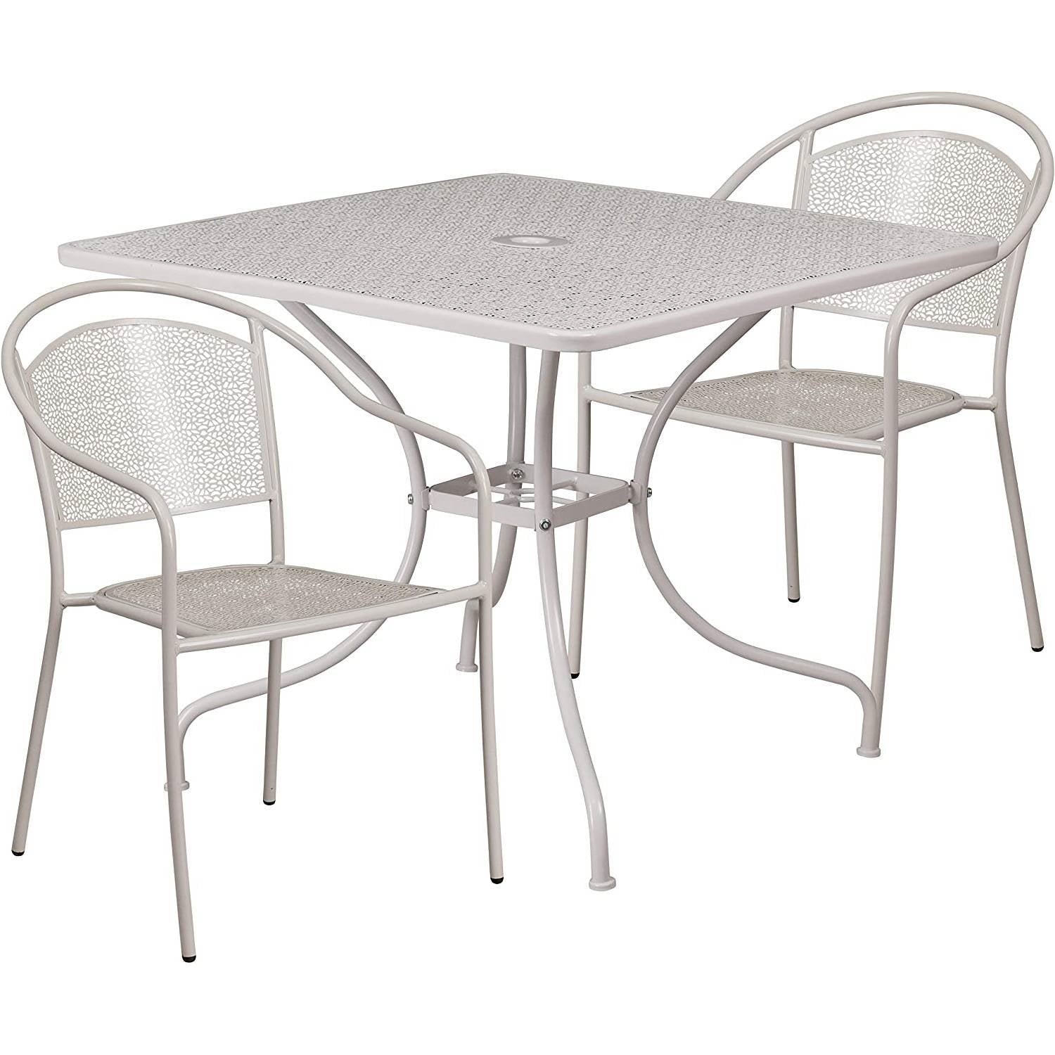 3-Piece Grey Steel Metal Outdoor Patio Furniture Set with 2 Chairs and 1 Table-0