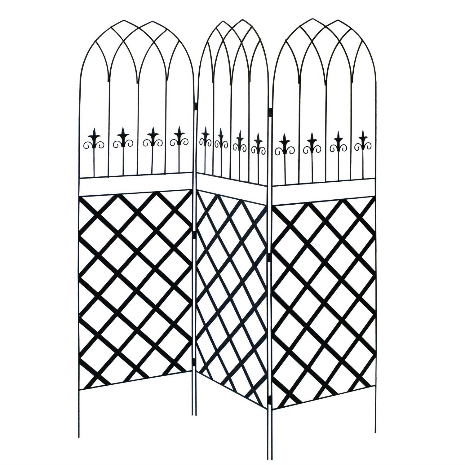 6-Ft High 3-Panel Black Metal Lattice Screen Garden Trellis-0