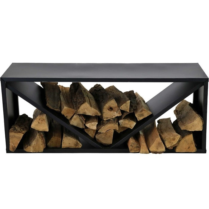 Black Indoor/Outdoor 41 inch Steel Triple Triangle Firewood Log Storage Rack-0