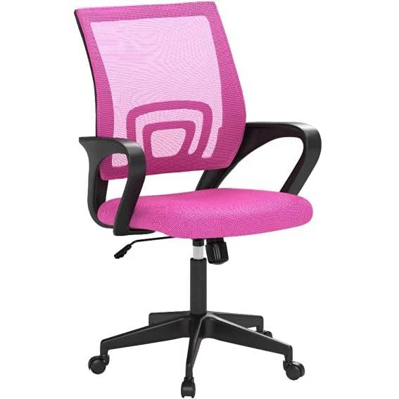 Pink Modern Mid-Back Ergonomic Mesh Office Desk Chair with Armrest on Wheels-0