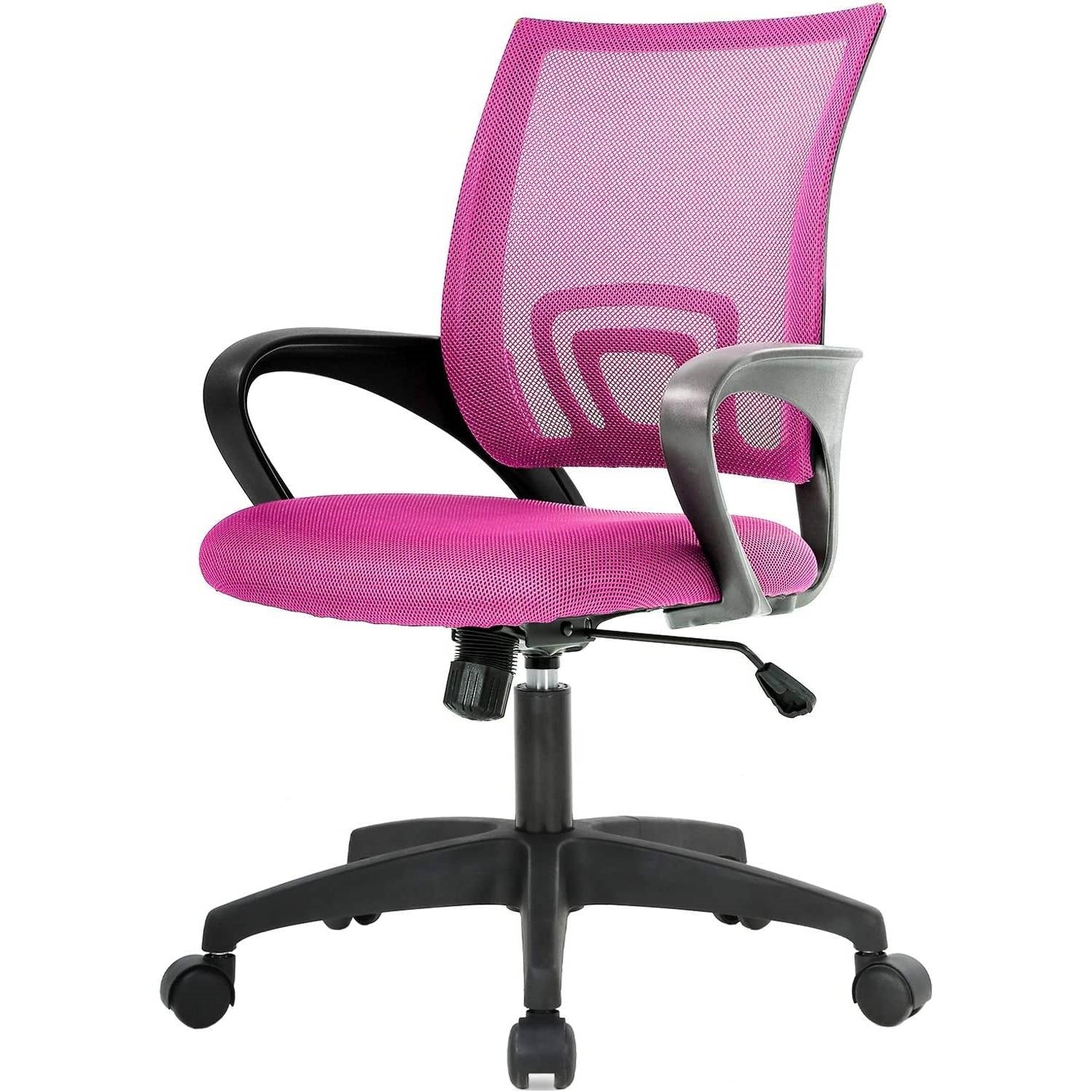 Pink Modern Mid-Back Ergonomic Mesh Office Desk Chair with Armrest on Wheels-1